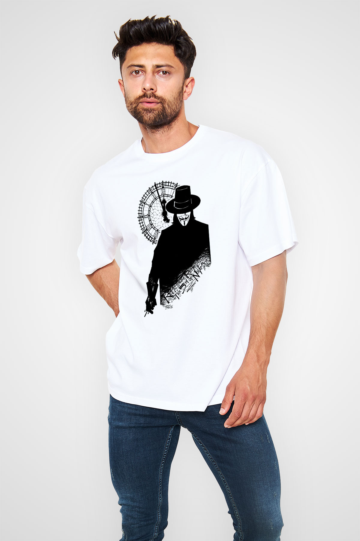 Vendetta Beyaz Unisex Oversize Tişört T-Shirt