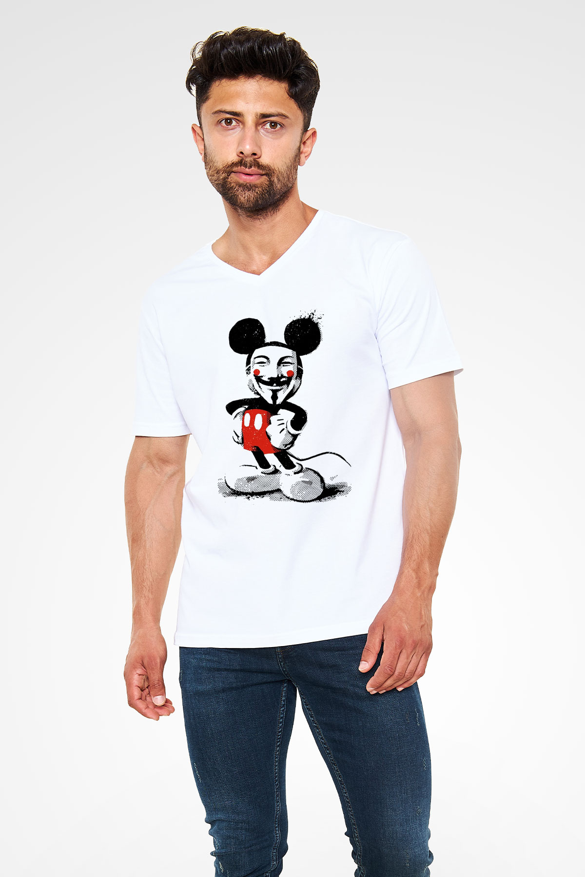 Vendetta Beyaz Unisex V Yaka Tişört T-Shirt