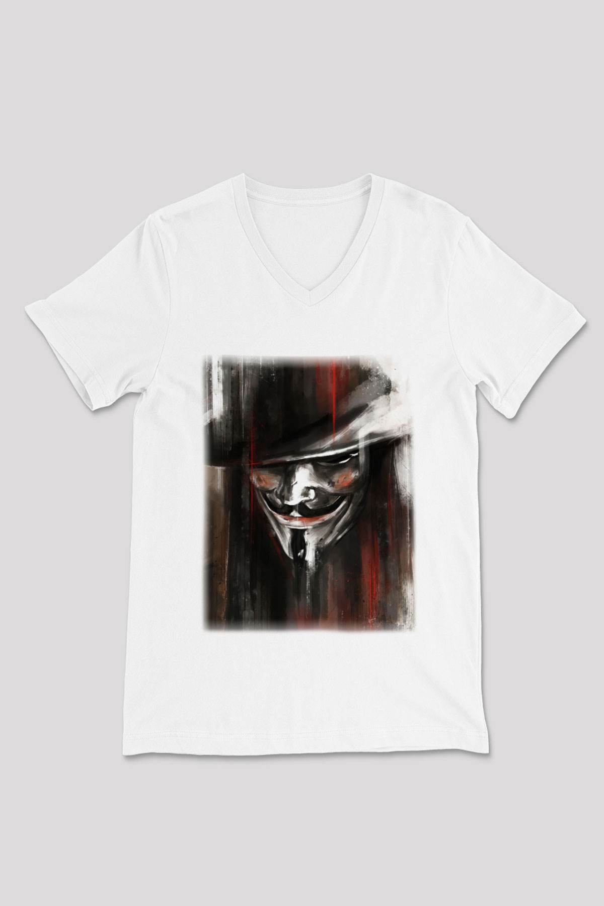 Vendetta Beyaz Unisex V Yaka Tişört T-Shirt