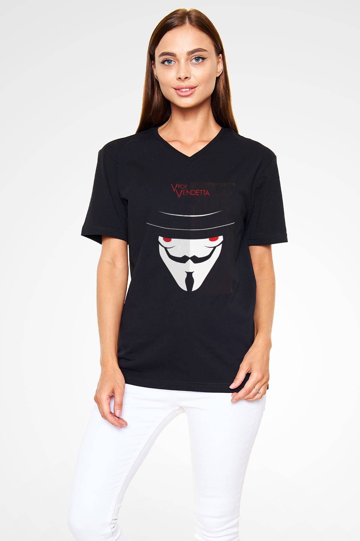 Vendetta Siyah Unisex V Yaka Tişört