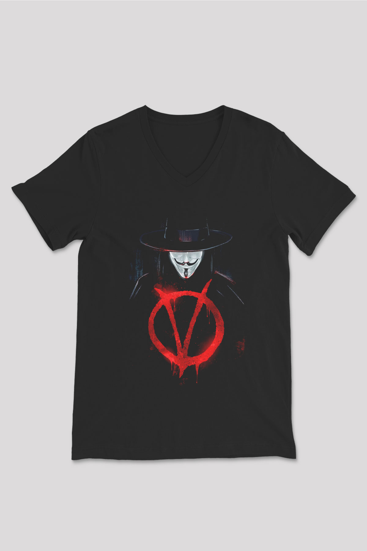 Vendetta Siyah Unisex V Yaka Tişört