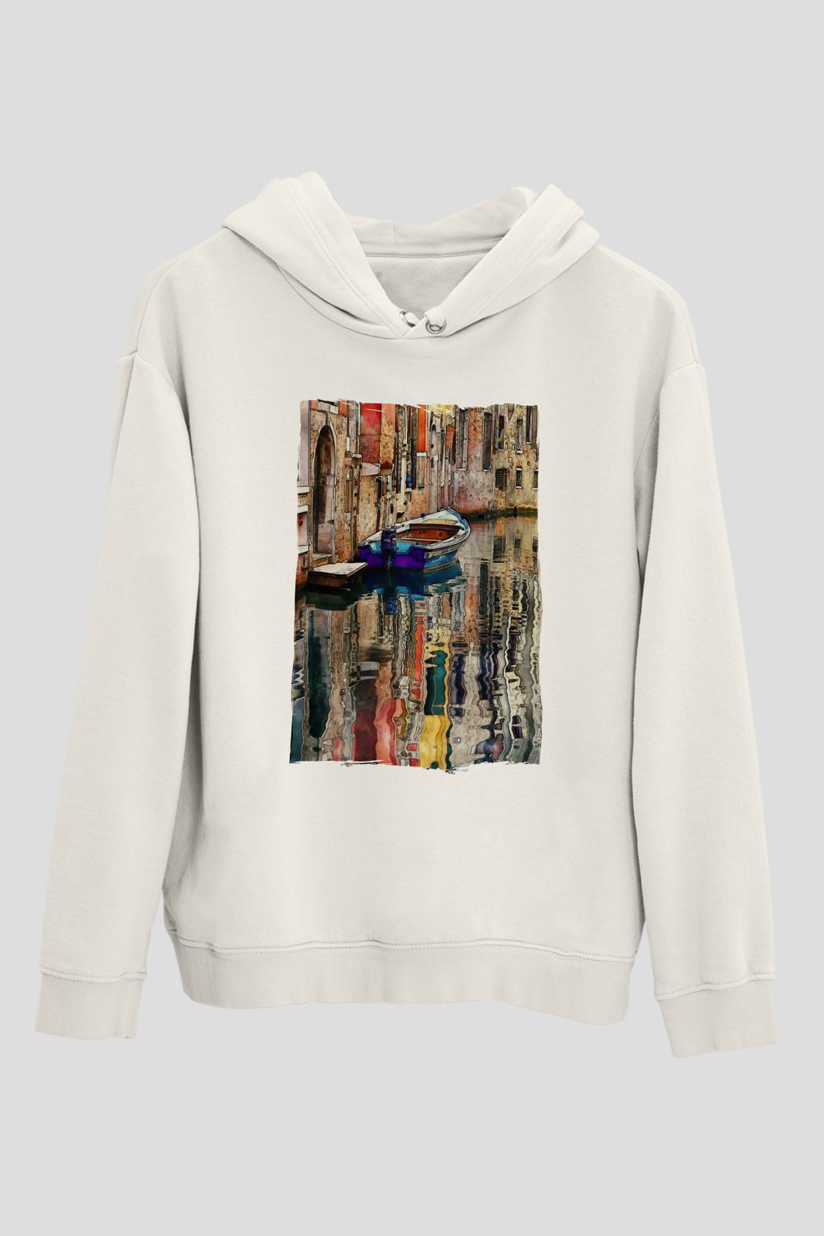 Venedik Kanal Beyaz Unisex Hoodie