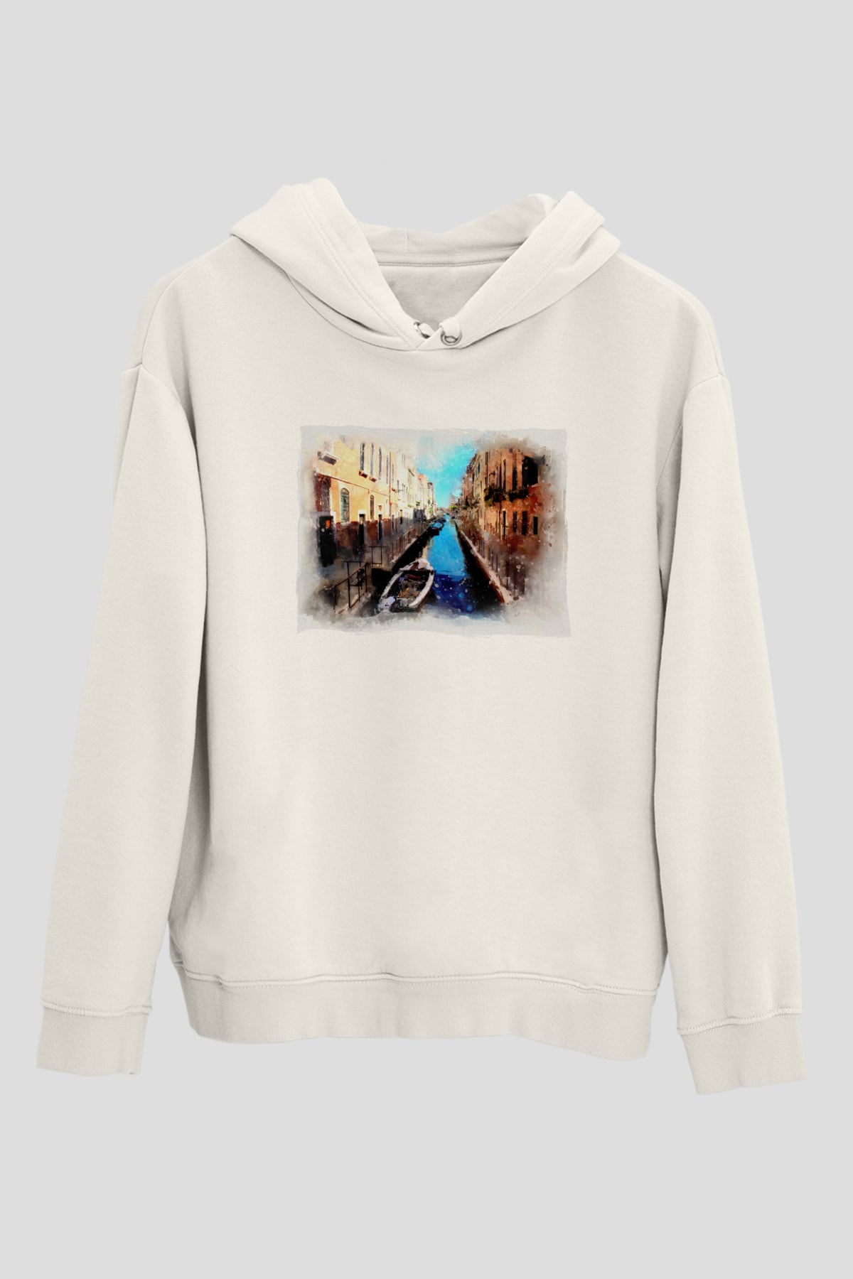 Venedik Kanal Beyaz Unisex Hoodie