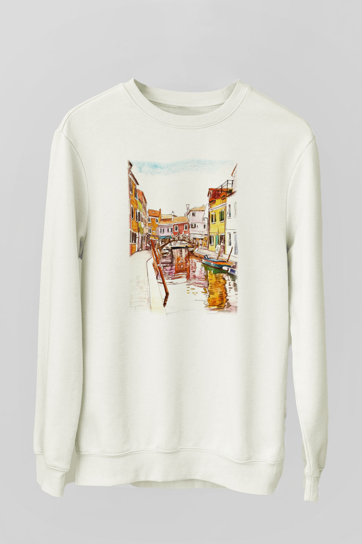 Venedik Kanal Beyaz Unisex Sweatshirt