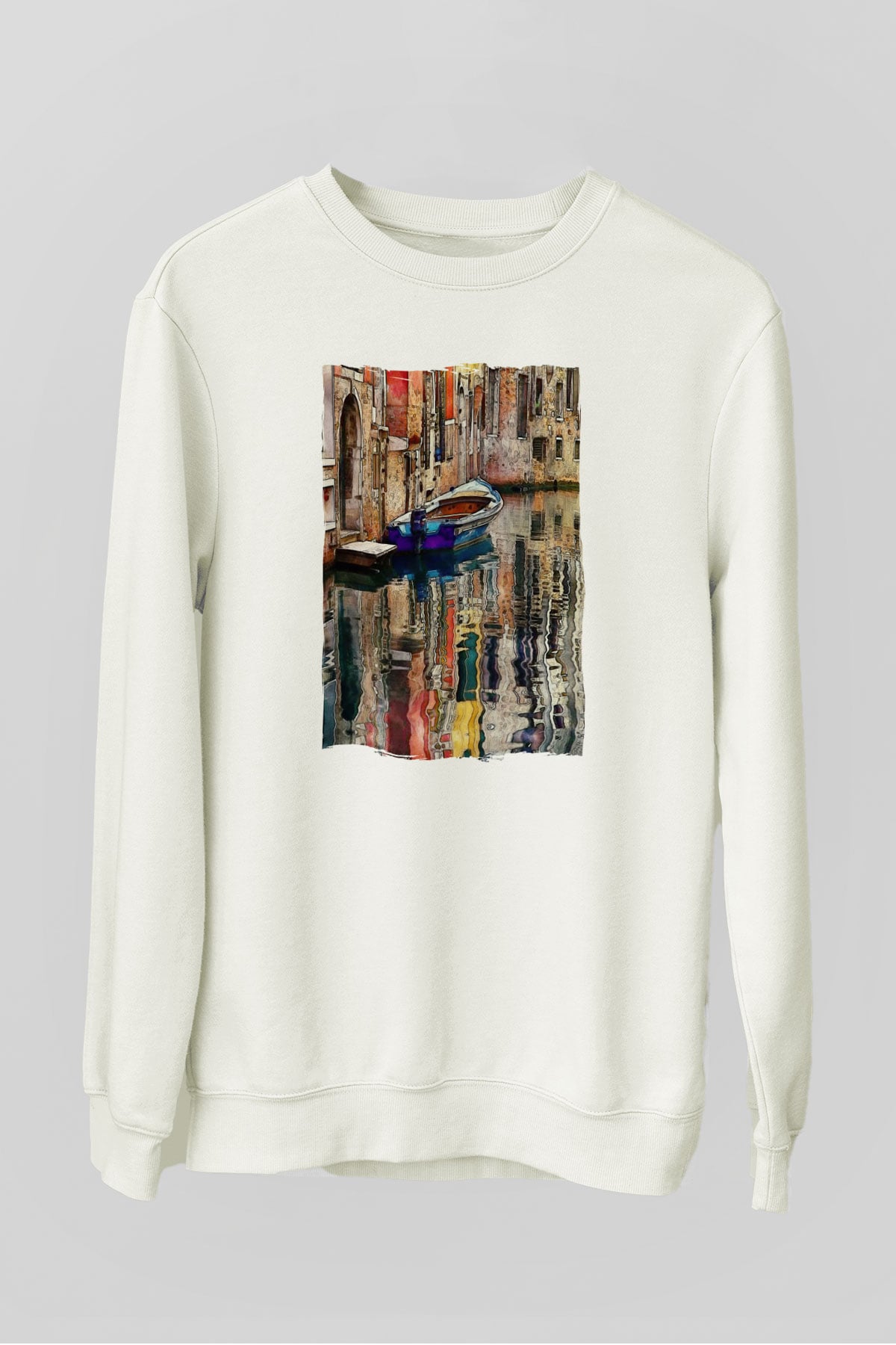 Venedik Kanal Beyaz Unisex Sweatshirt