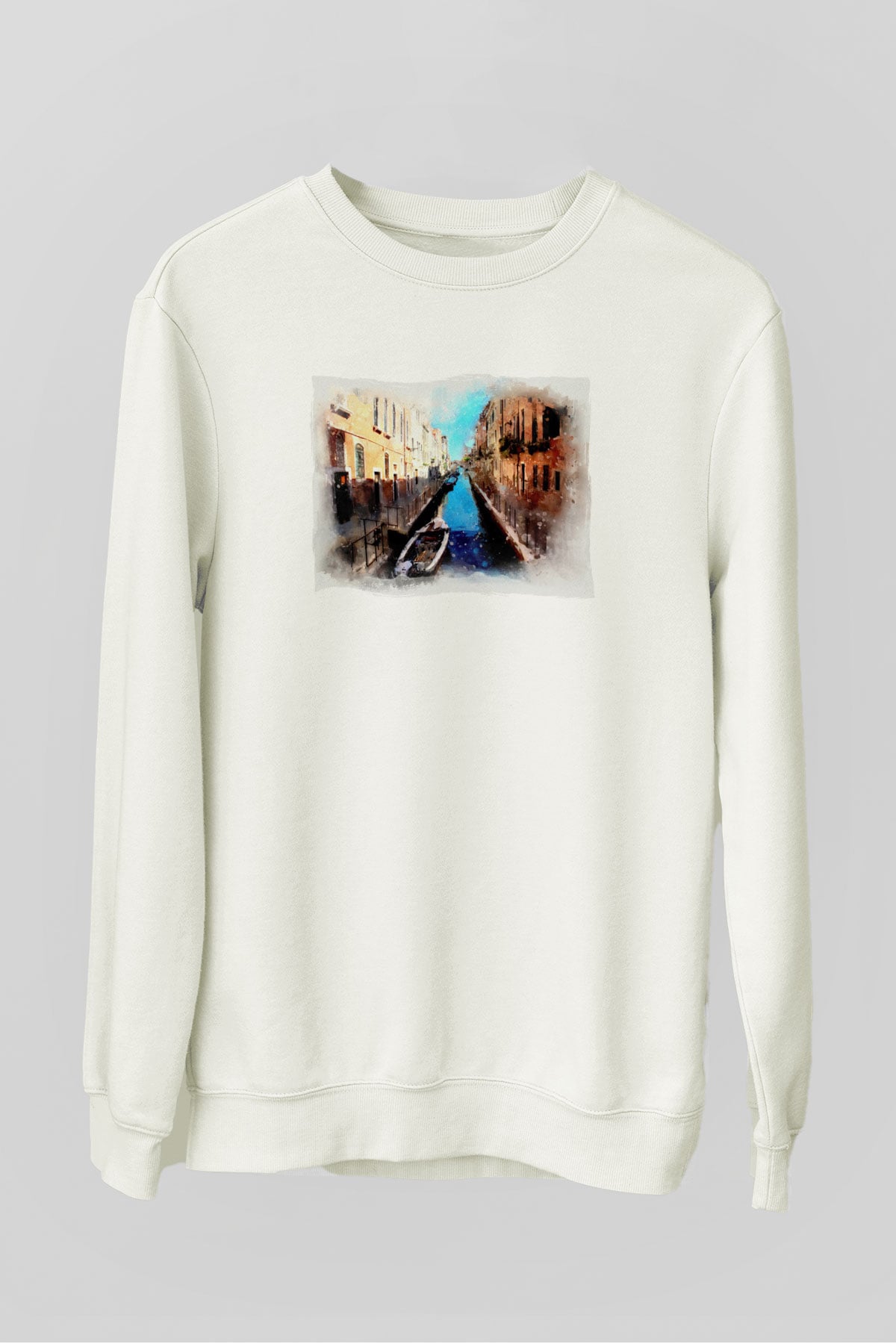 Venedik Kanal Beyaz Unisex Sweatshirt