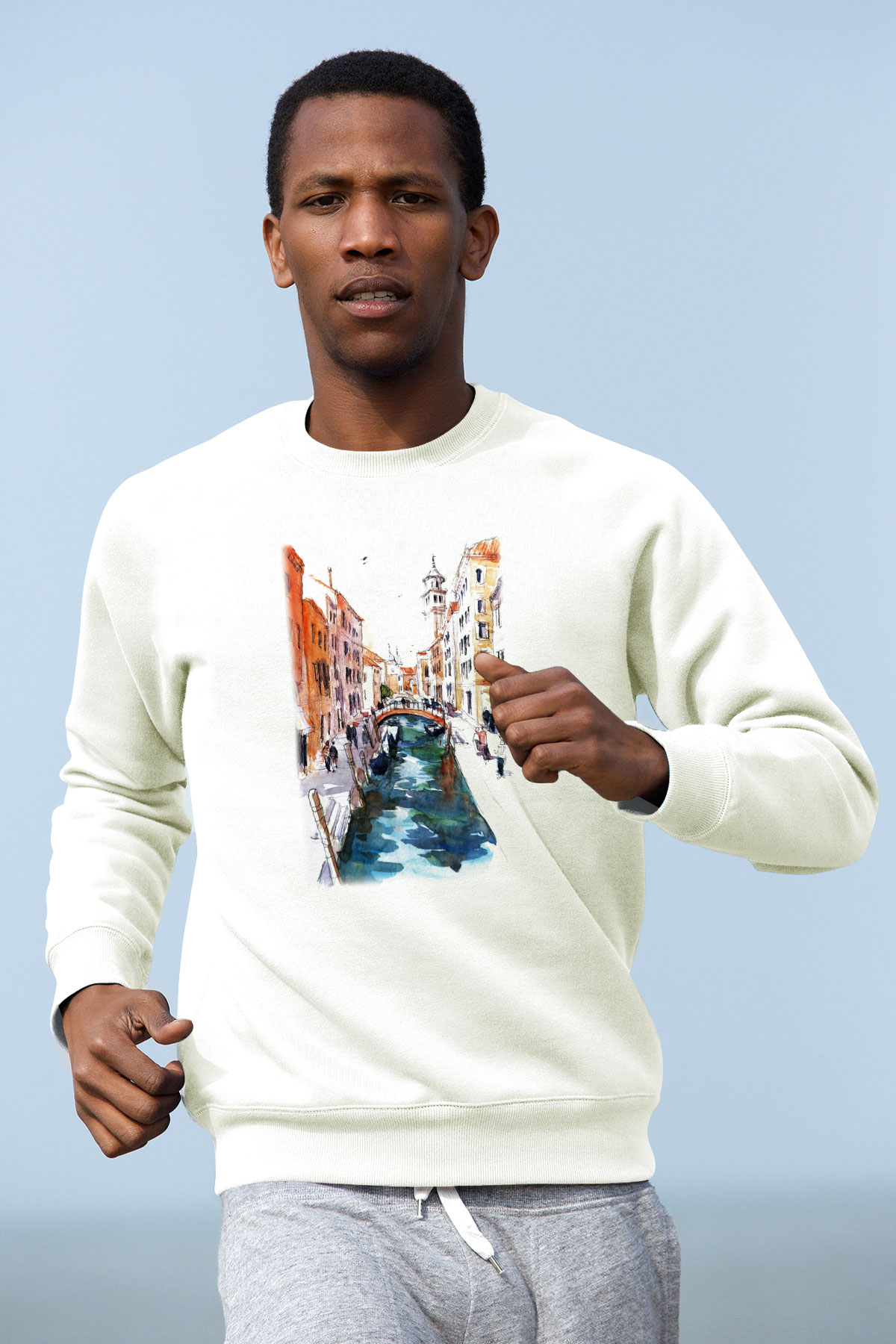 Venedik Kanal Beyaz Unisex Sweatshirt