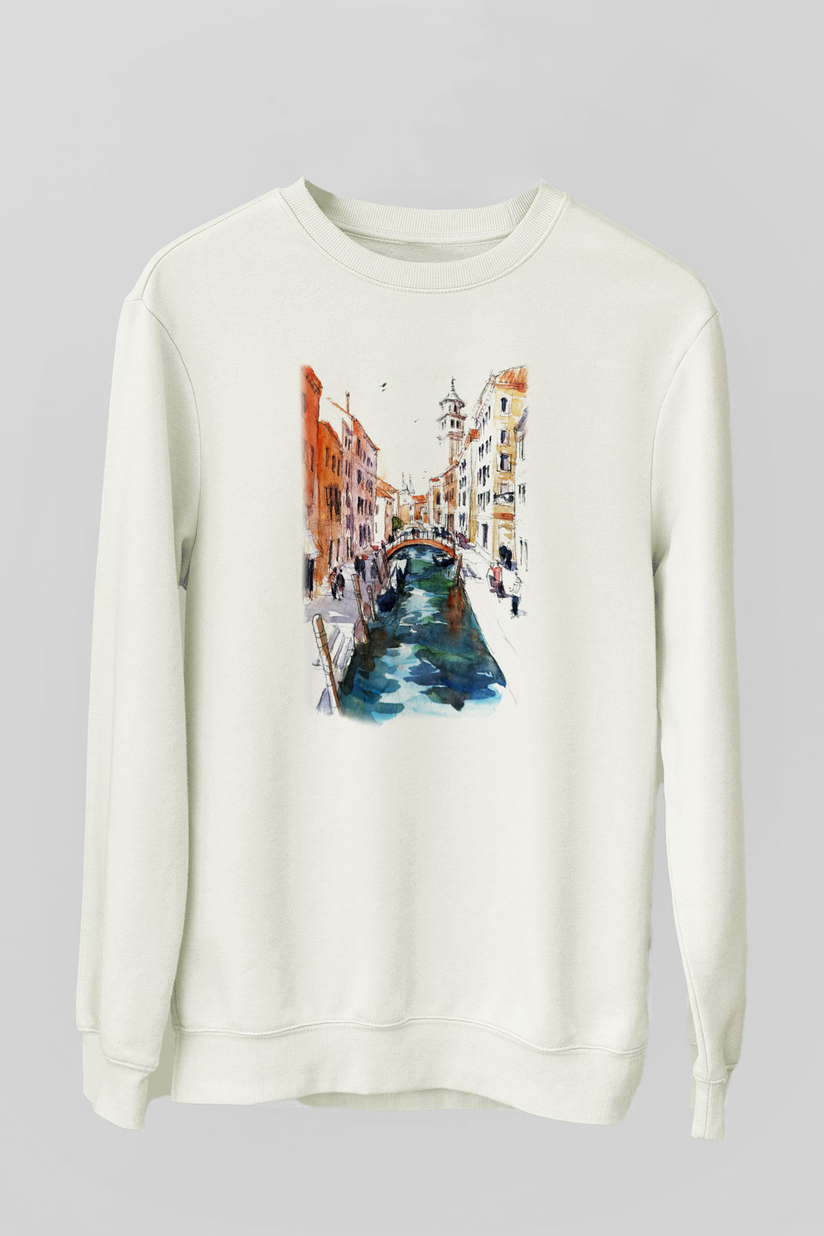 Venedik Kanal Beyaz Unisex Sweatshirt