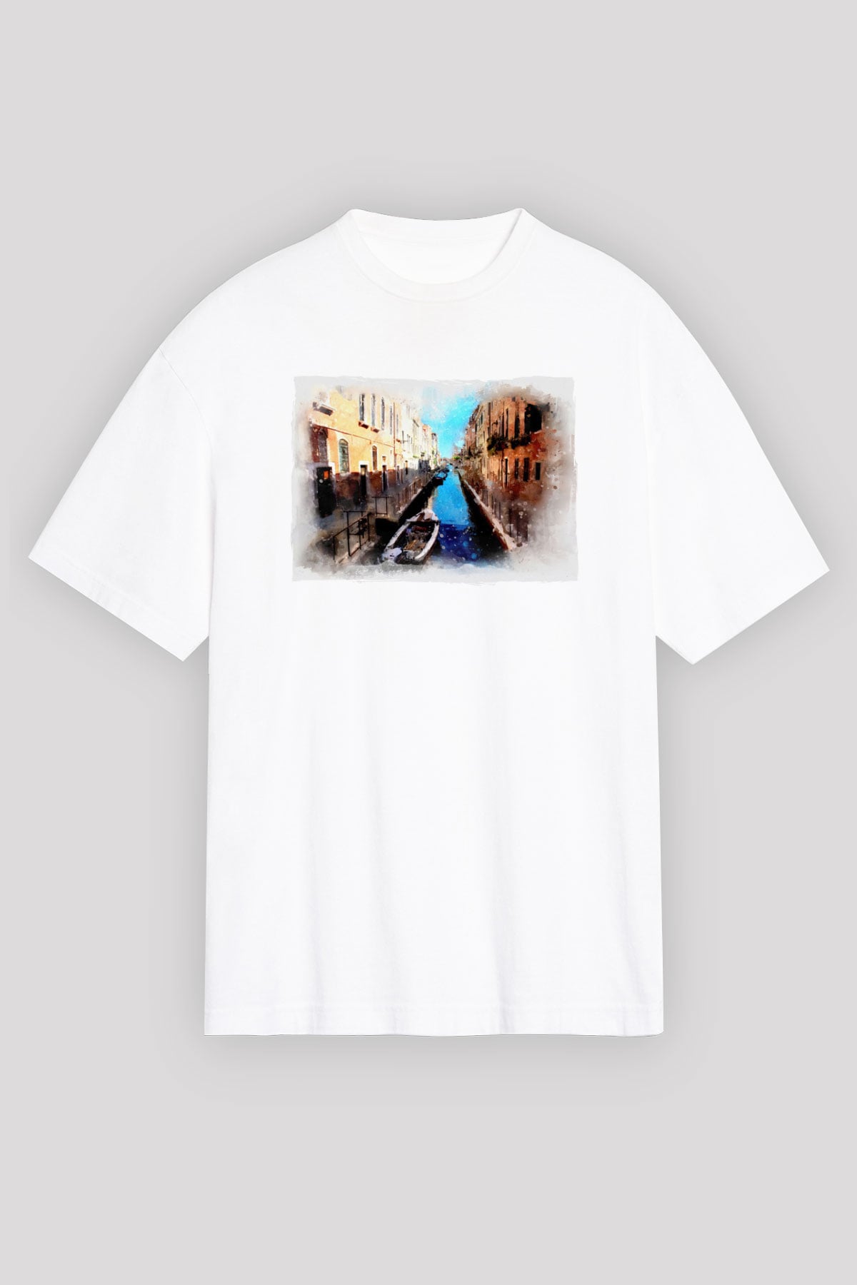 Venedik Kanal Beyaz Oversize Tişört Oversize T-shirt - TişörtFabrikası