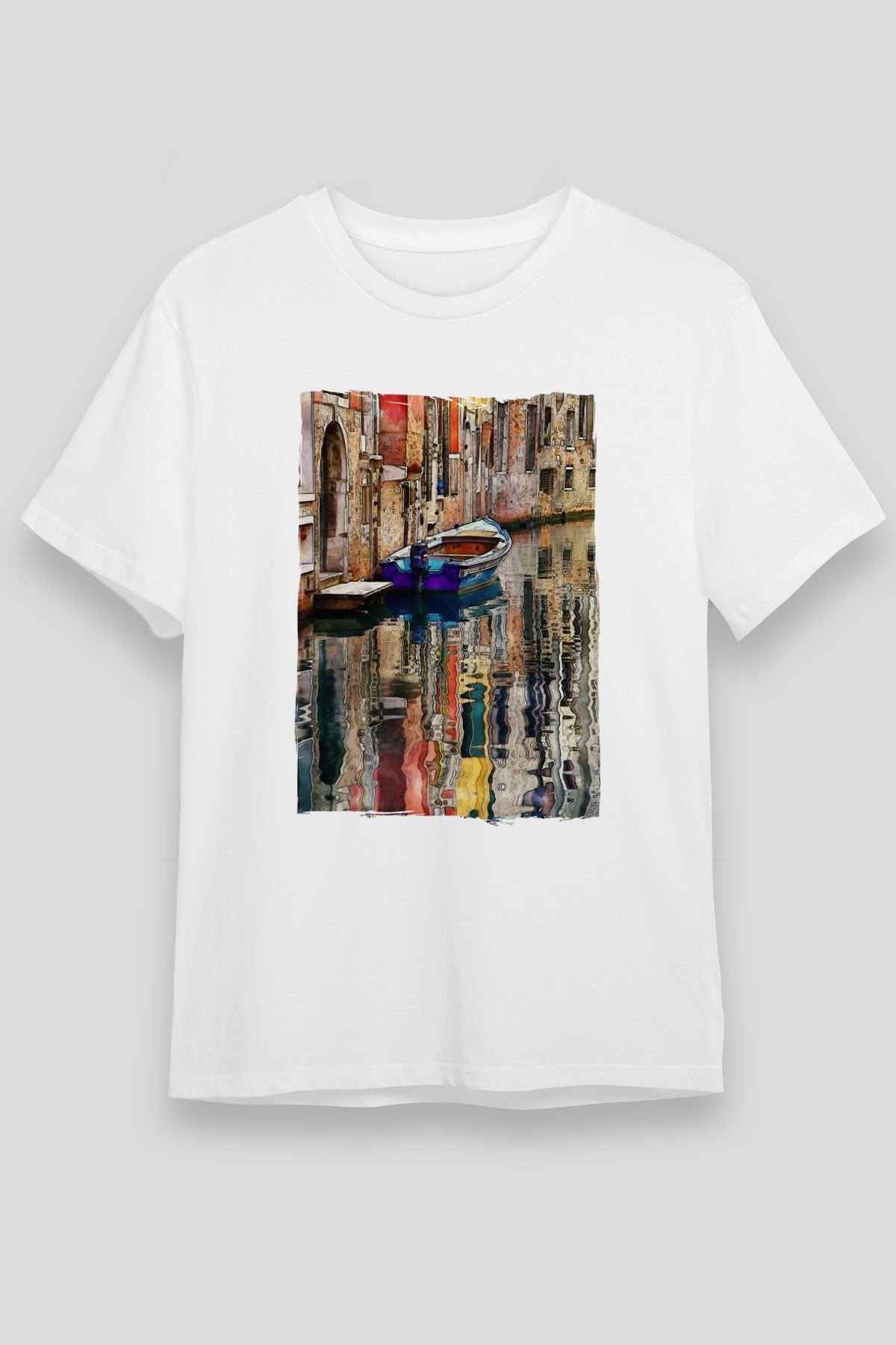 Venedik Kanal Beyaz Unisex Tişört T-Shirt - TişörtFabrikası