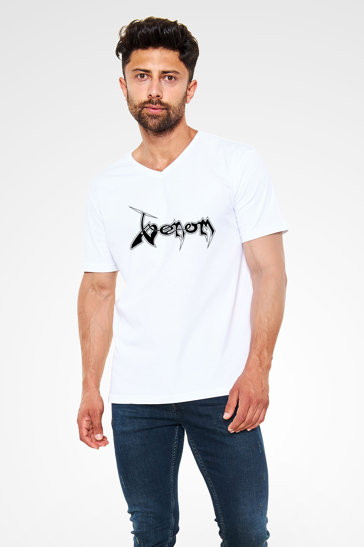 Venom Beyaz Unisex V Yaka Tişört T-Shirt