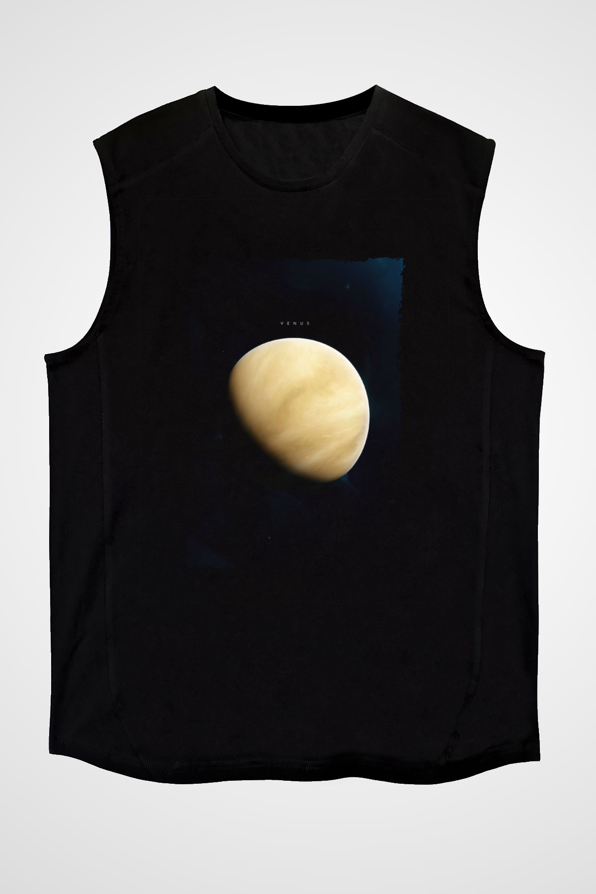 Venüs Fotoğraf Baskılı Unisex Kolsuz Siyah Tişört - Tshirt