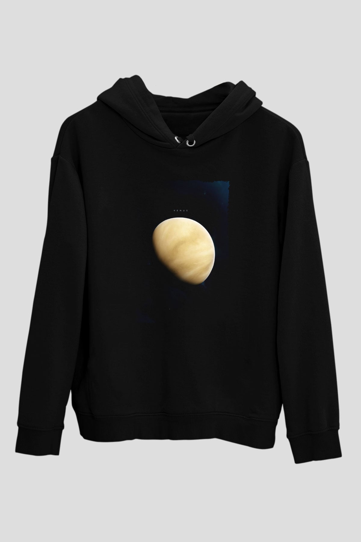 Venüs Fotoğraf Baskılı Unisex Siyah Kapüşonlu Sweatshirt