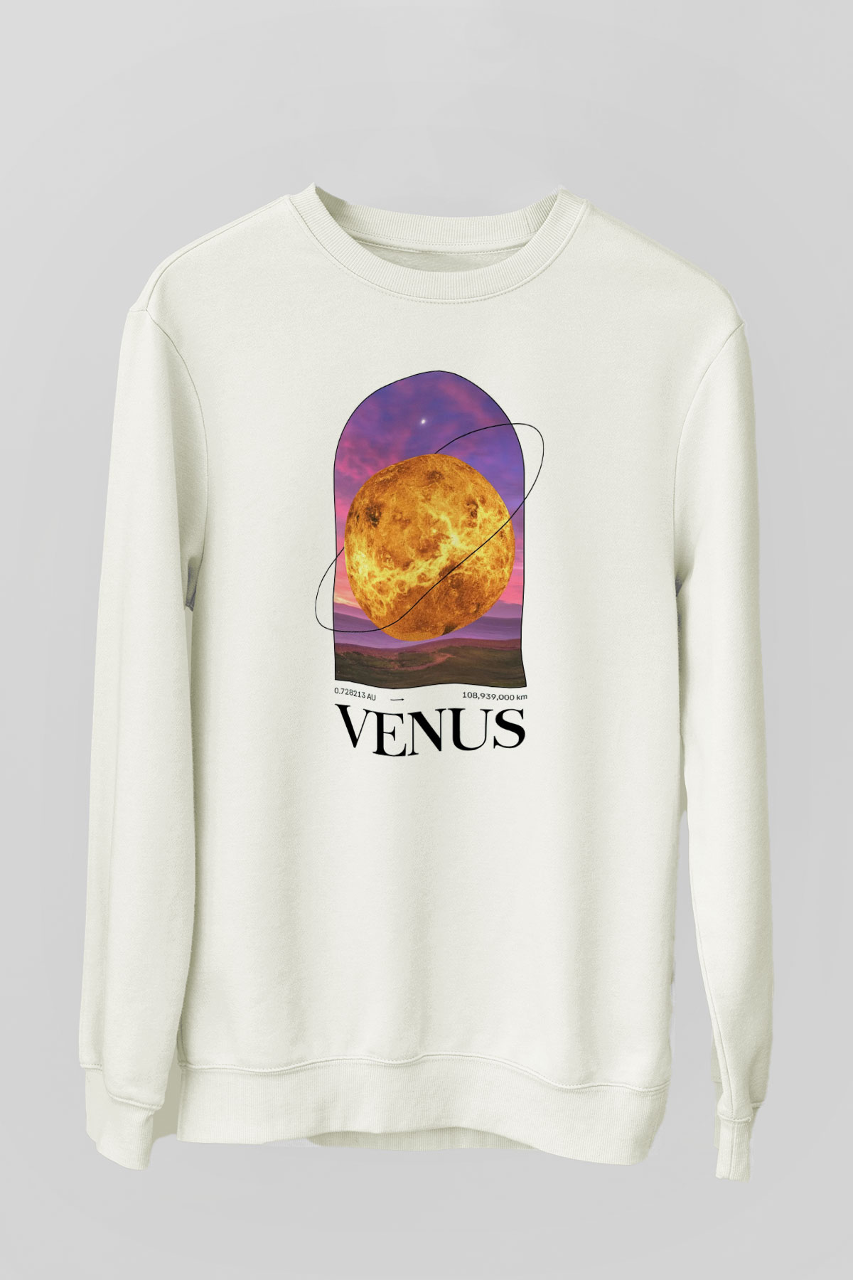 Venüs Gezegeni Baskılı Unisex Ekru Sweatshirt