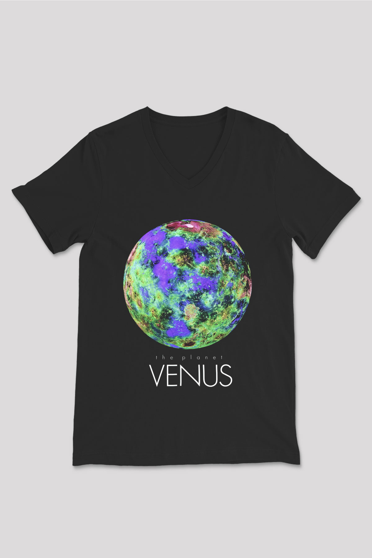 Venüs Siyah Unisex V Yaka Tişört T-Shirt