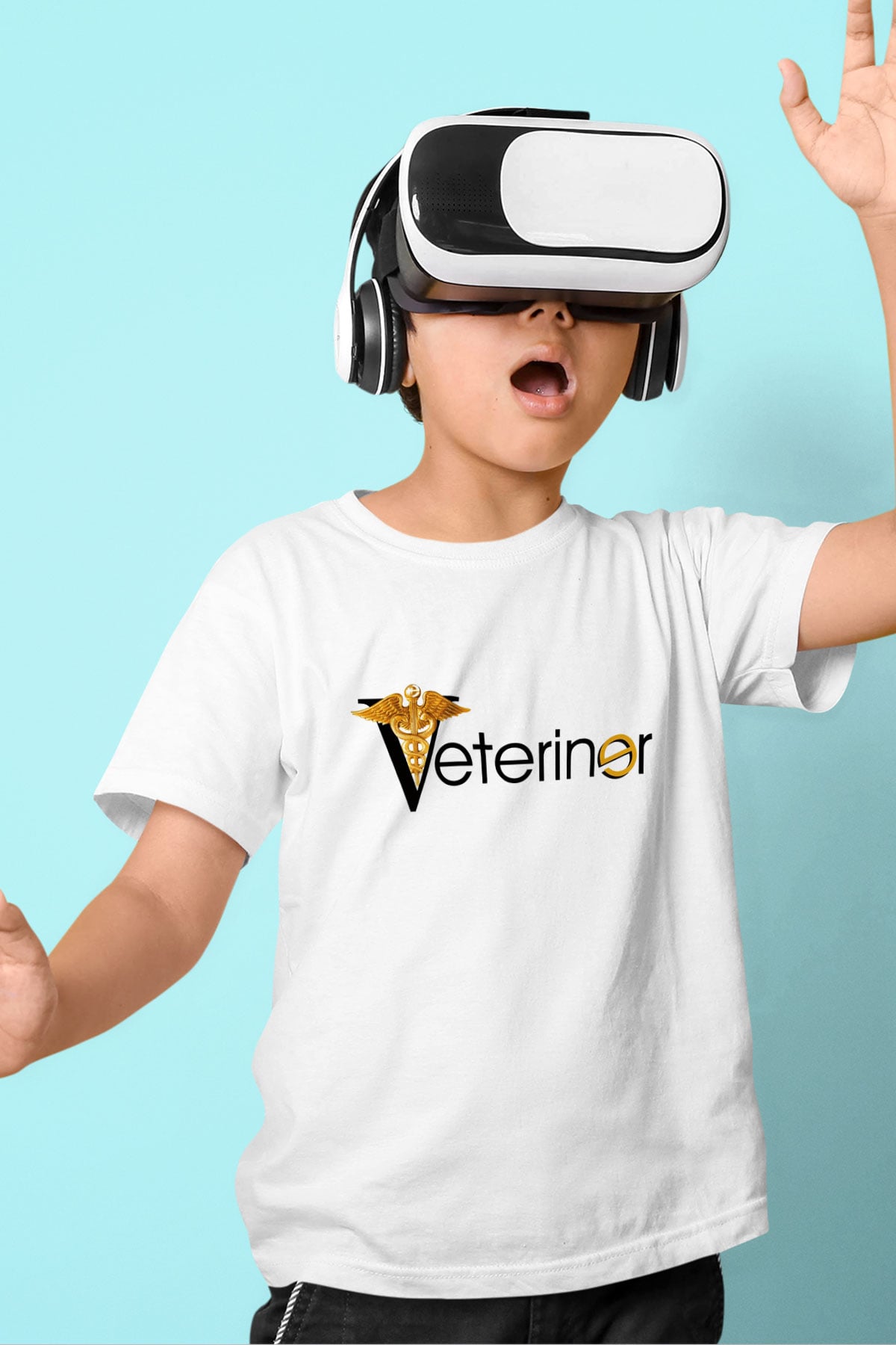 Veteriner Baskılı Beyaz Unisex Çocuk Tişört