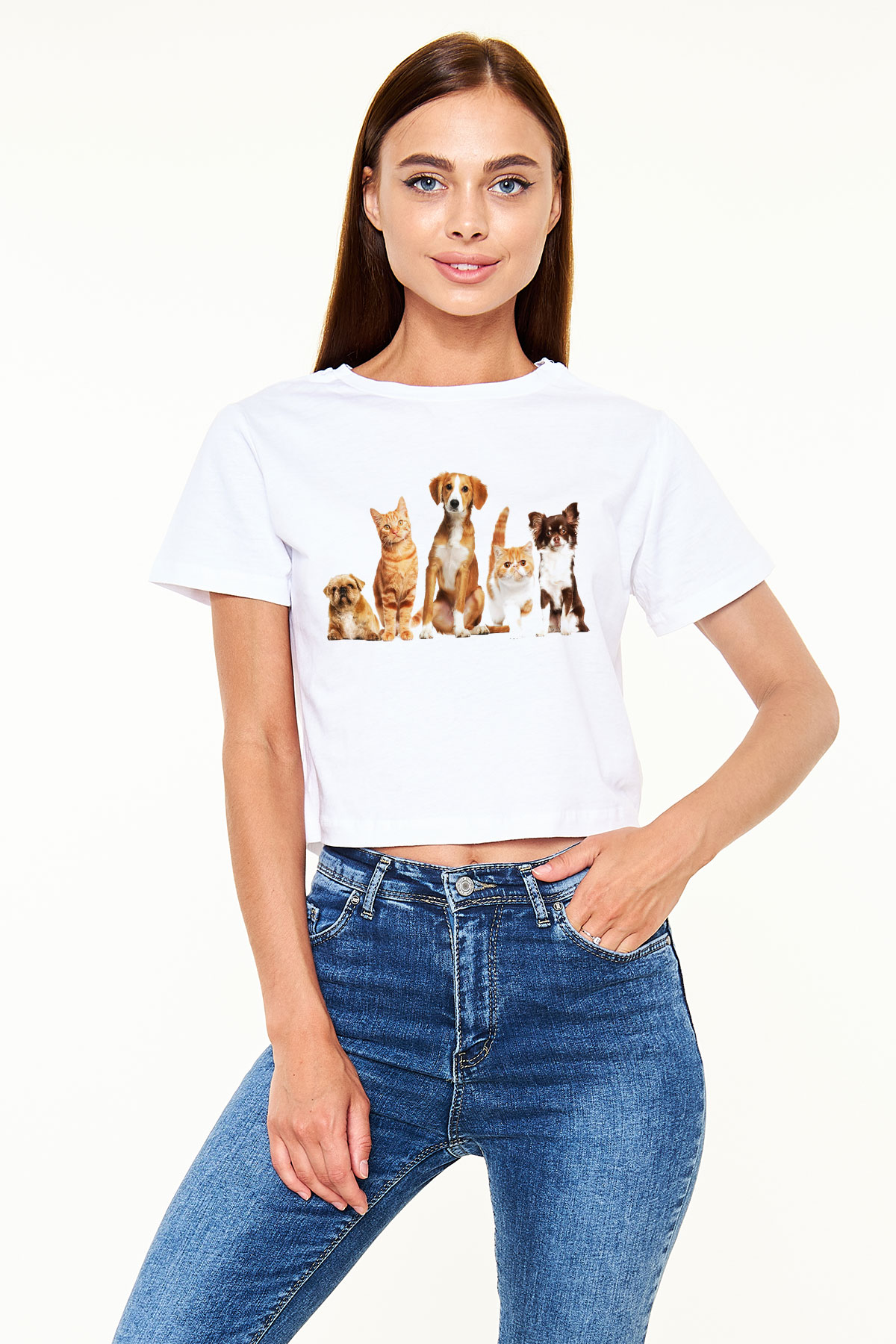 Veteriner Beyaz Croptop Tişört