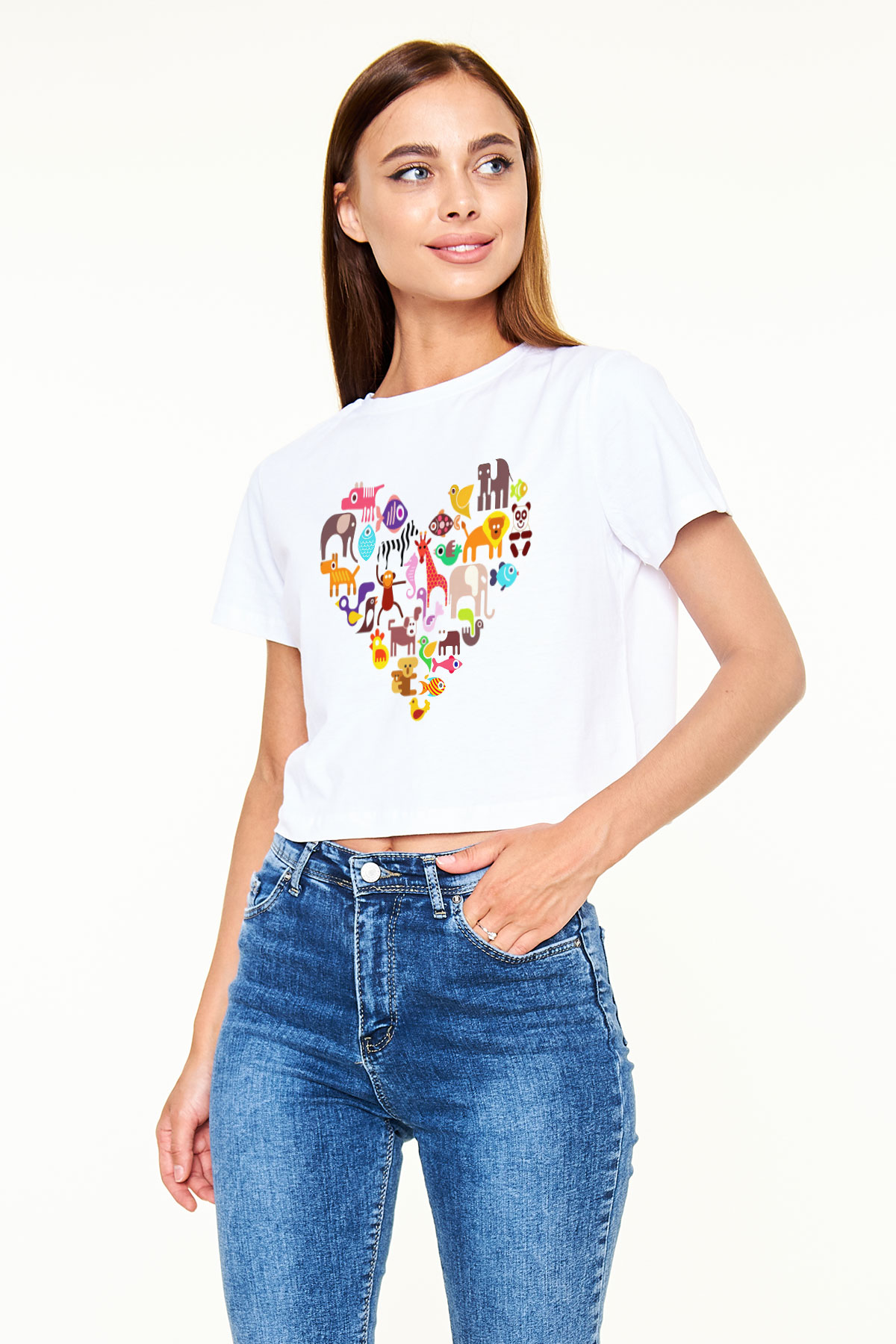 Veteriner Beyaz Croptop Tişört