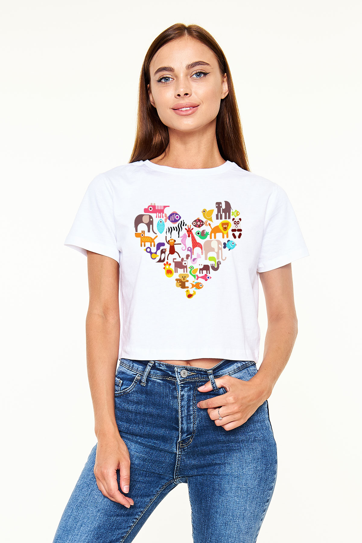 Veteriner Beyaz Croptop Tişört
