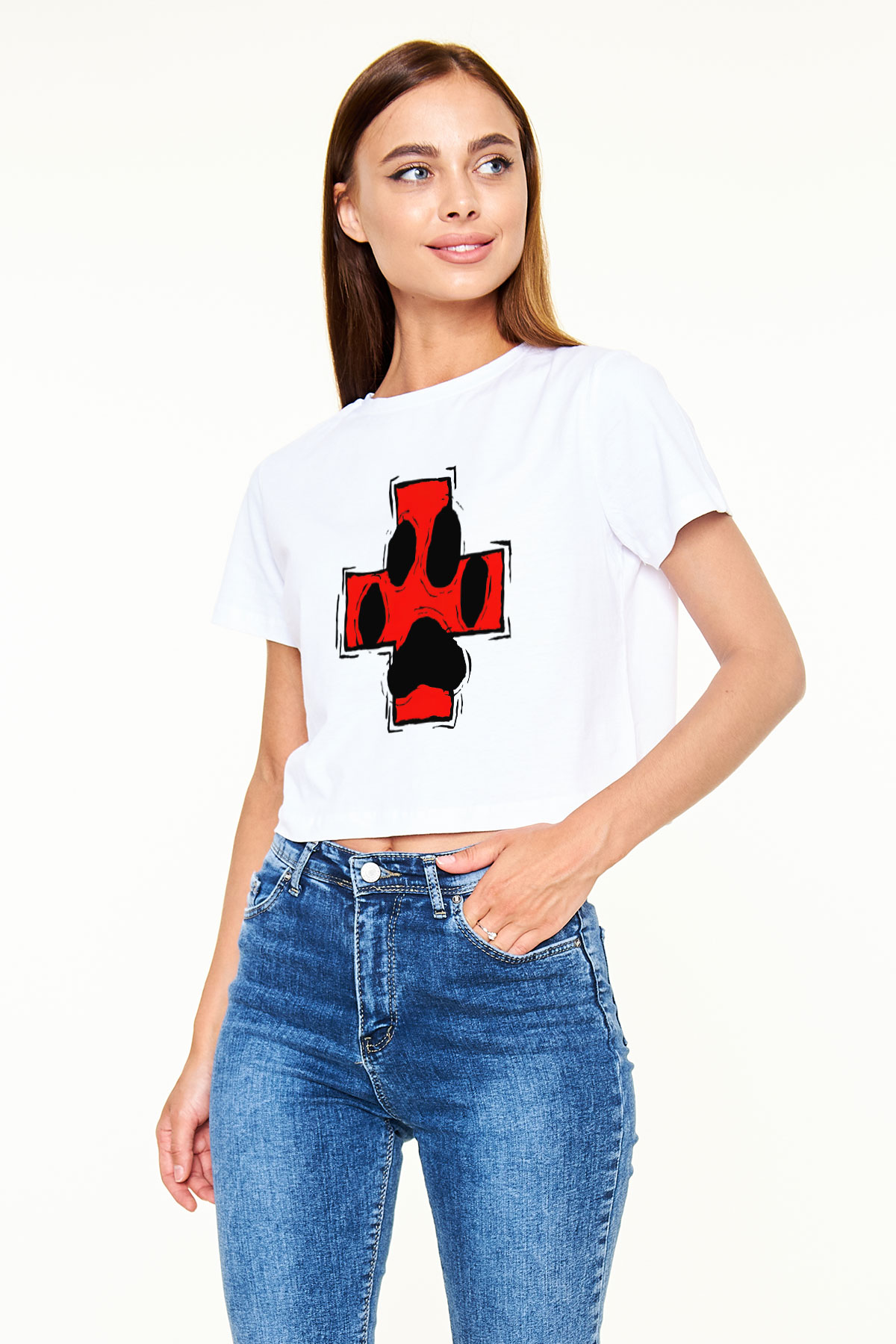 Veteriner Beyaz Croptop Tişört