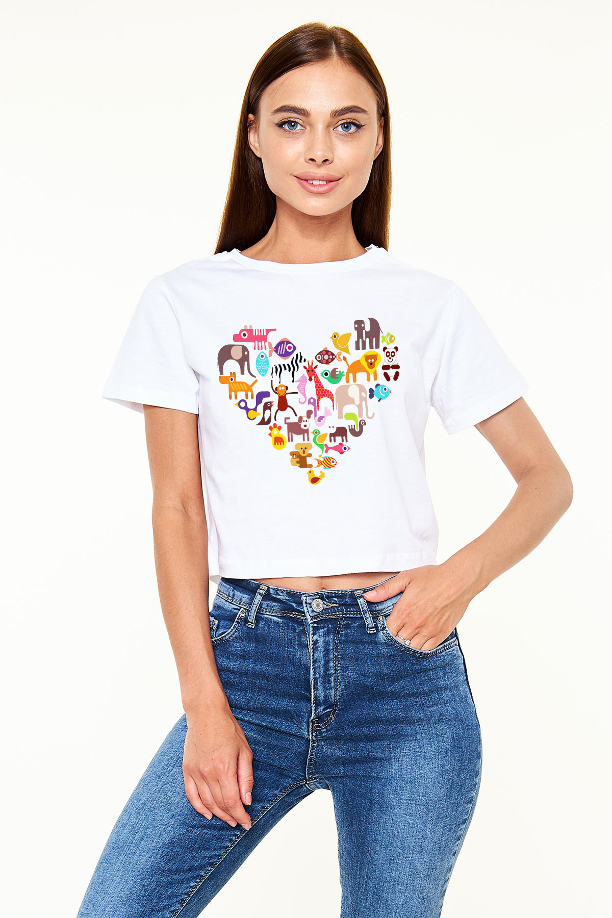 Veteriner Beyaz Croptop Tişört