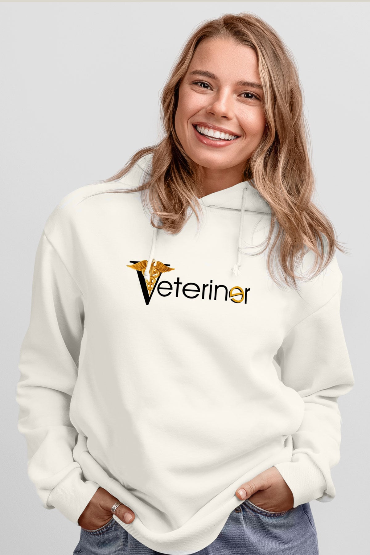 Veteriner Beyaz Unisex Hoodie
