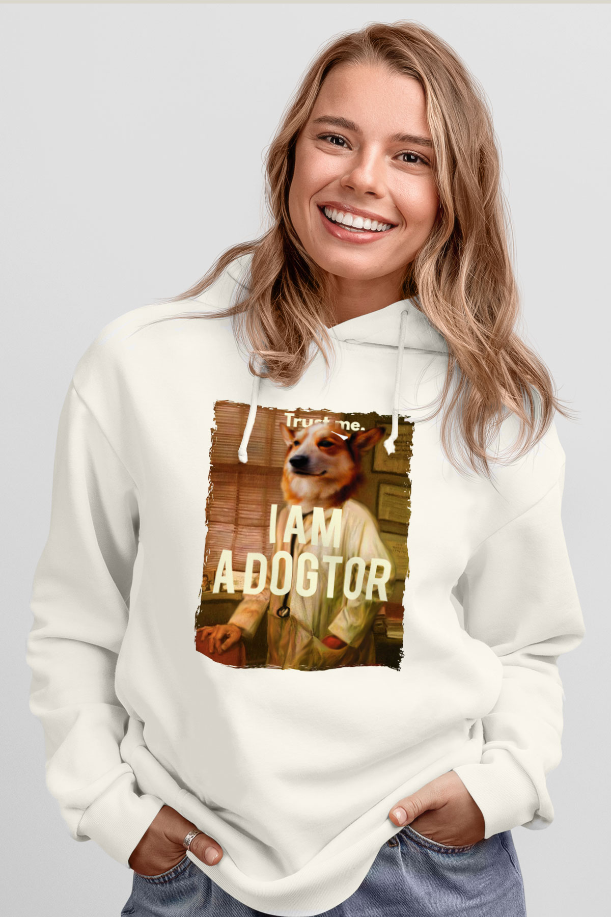 Veteriner Beyaz Unisex Kapüşonlu Sweatshirt