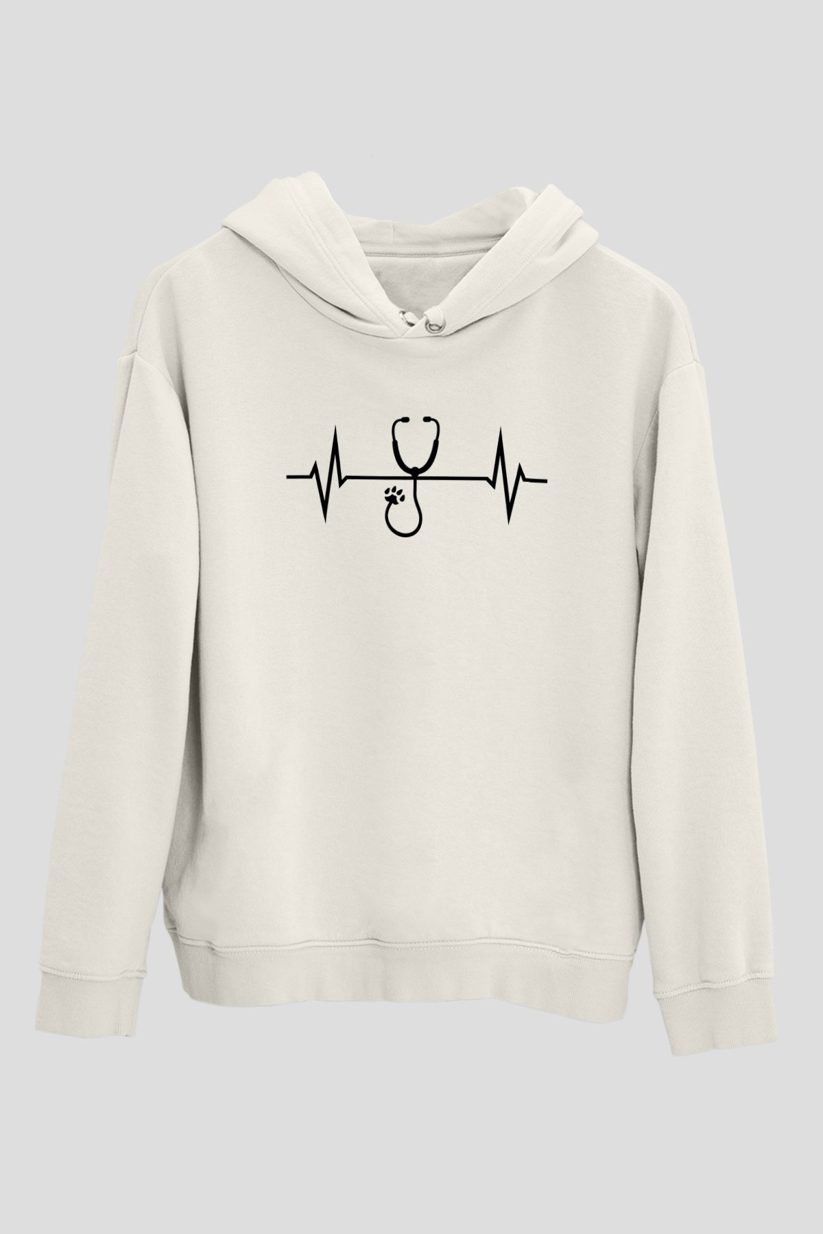 Veteriner Beyaz Unisex Kapüşonlu Sweatshirt