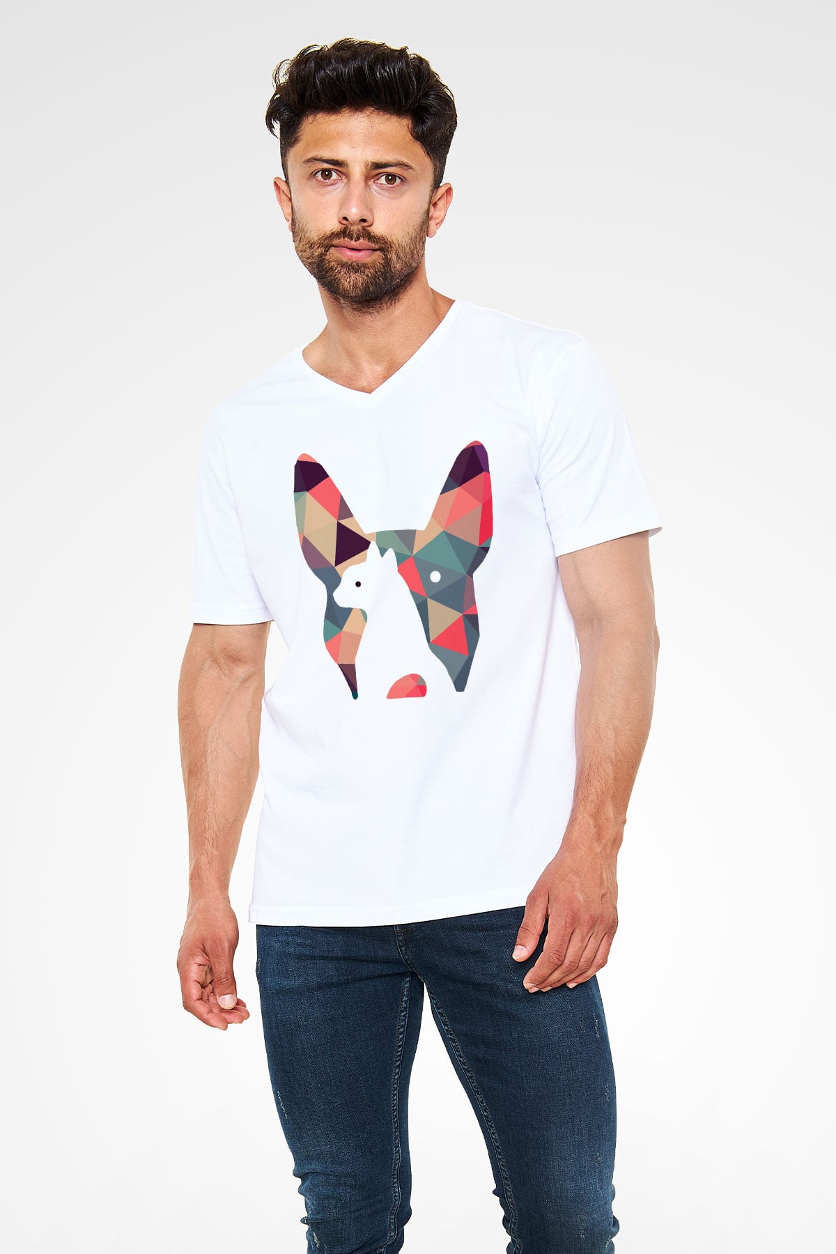 Veteriner Beyaz Unisex V Yaka Tişört T-Shirt