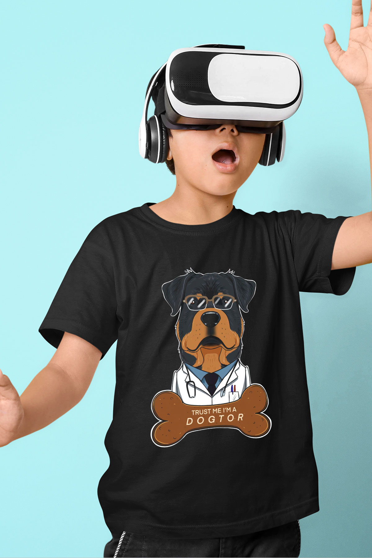 Veteriner Siyah Unisex Çocuk Tişört