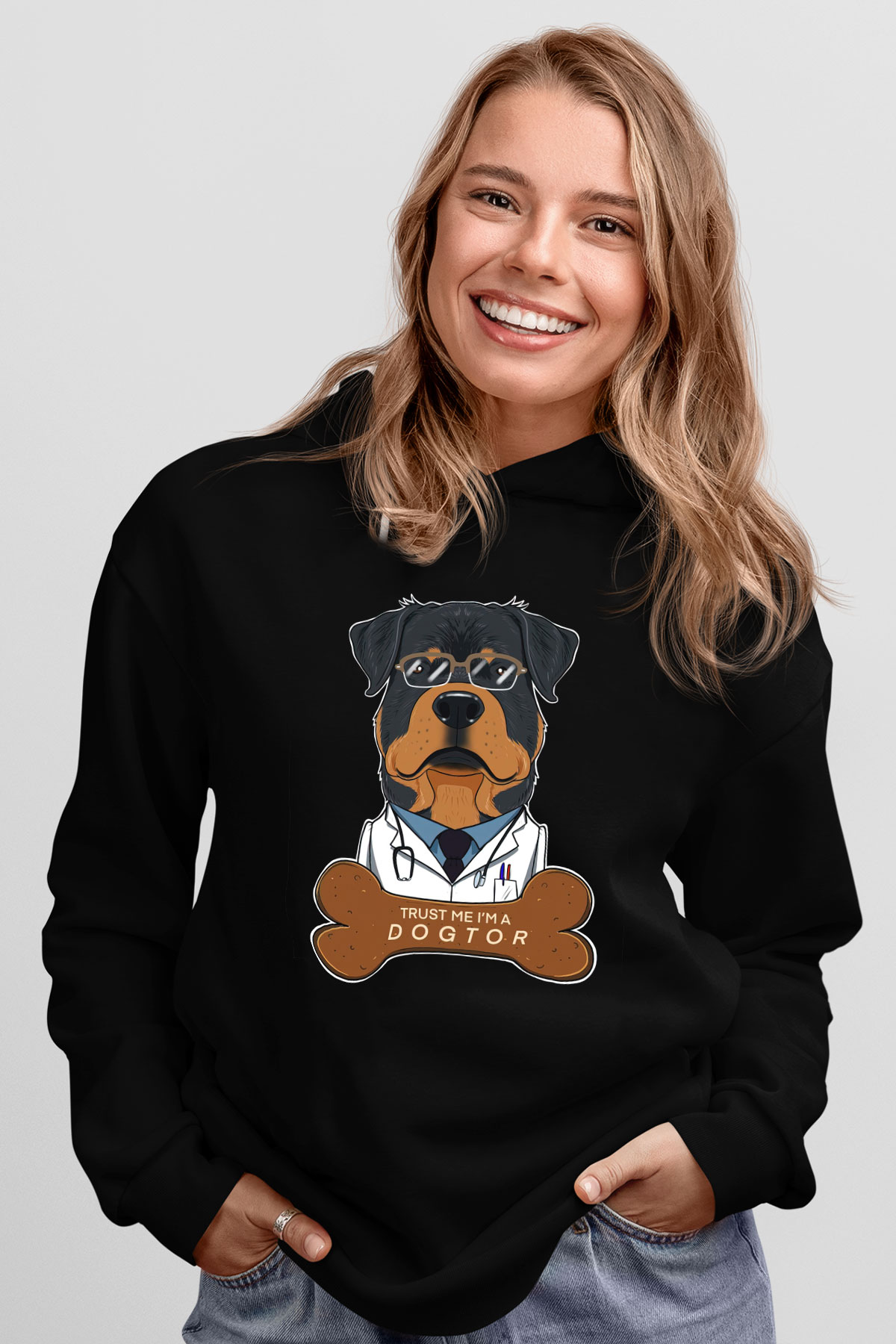 Veteriner Siyah Unisex Kapüşonlu Sweatshirt