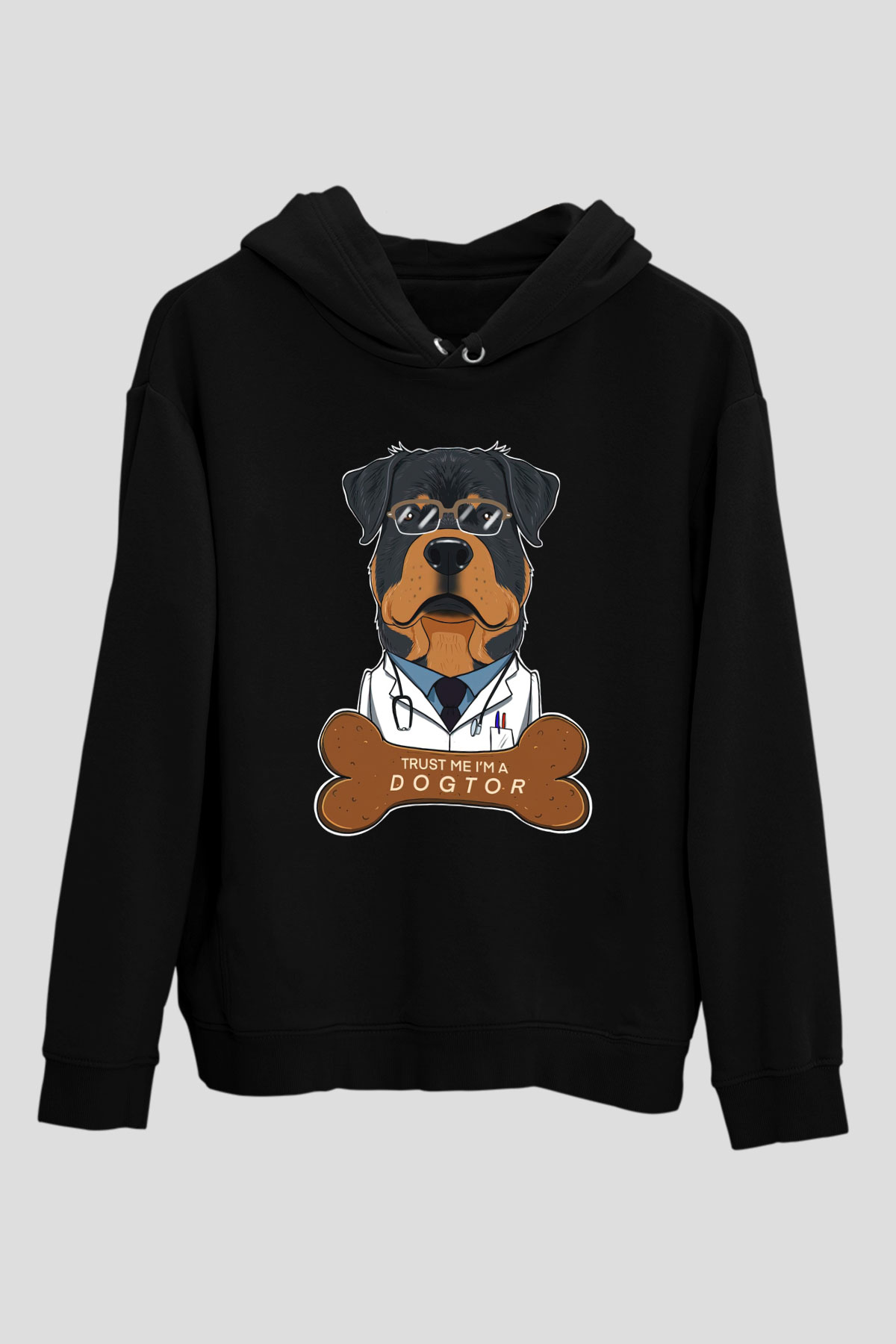 Veteriner Siyah Unisex Kapüşonlu Sweatshirt