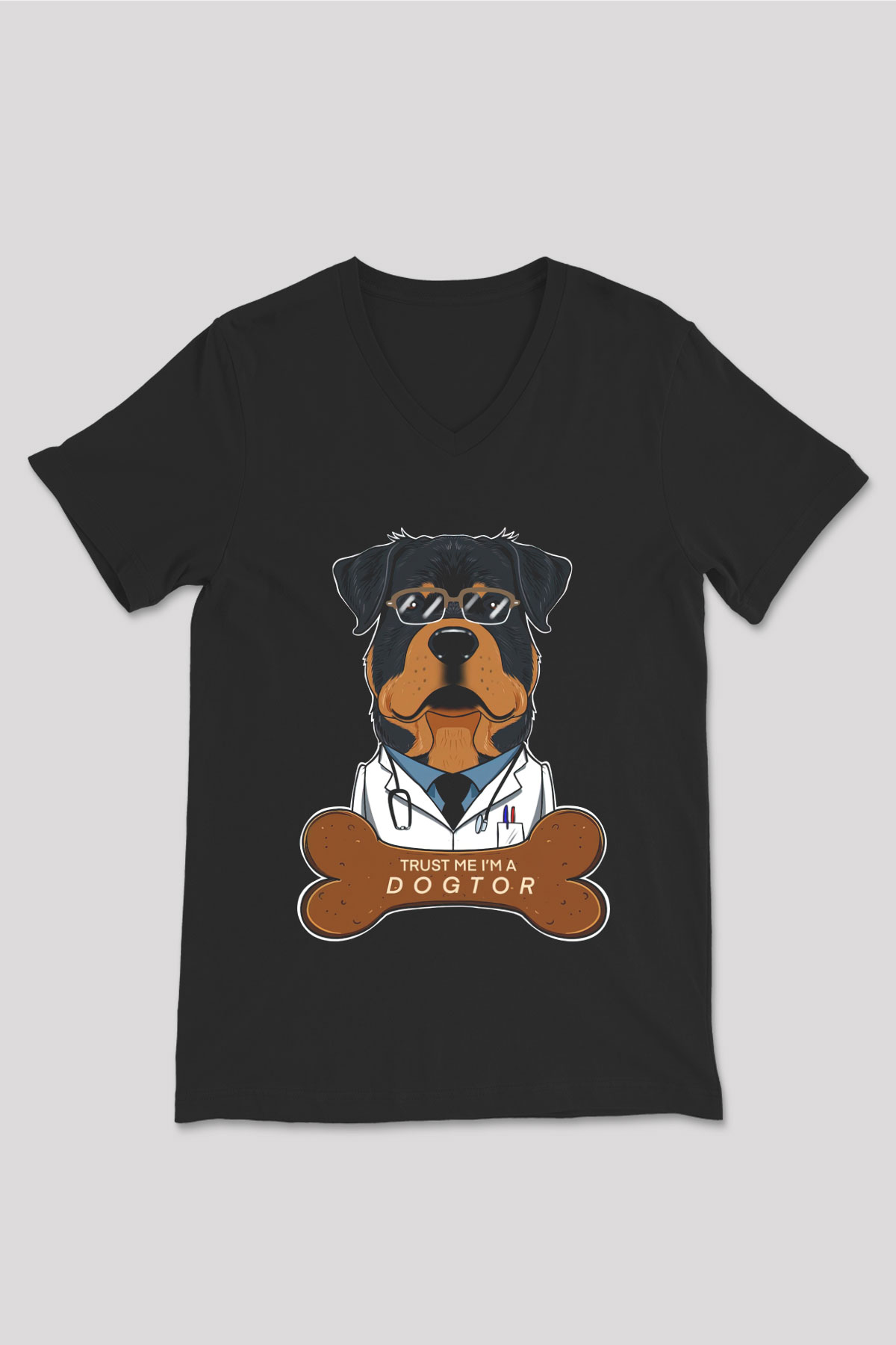 Veteriner Siyah Unisex V Yaka Tişört