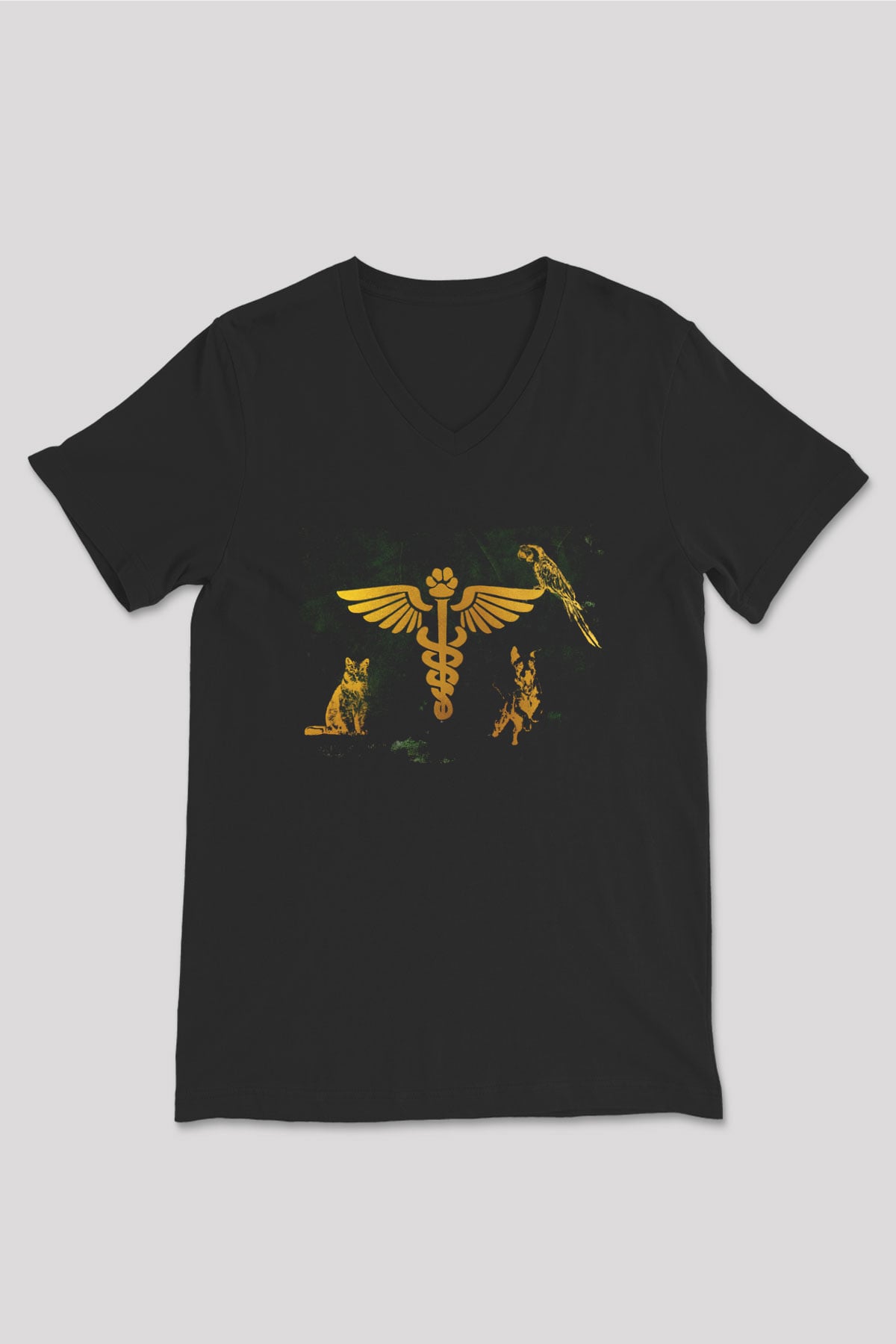 Veteriner Siyah Unisex V Yaka Tişört