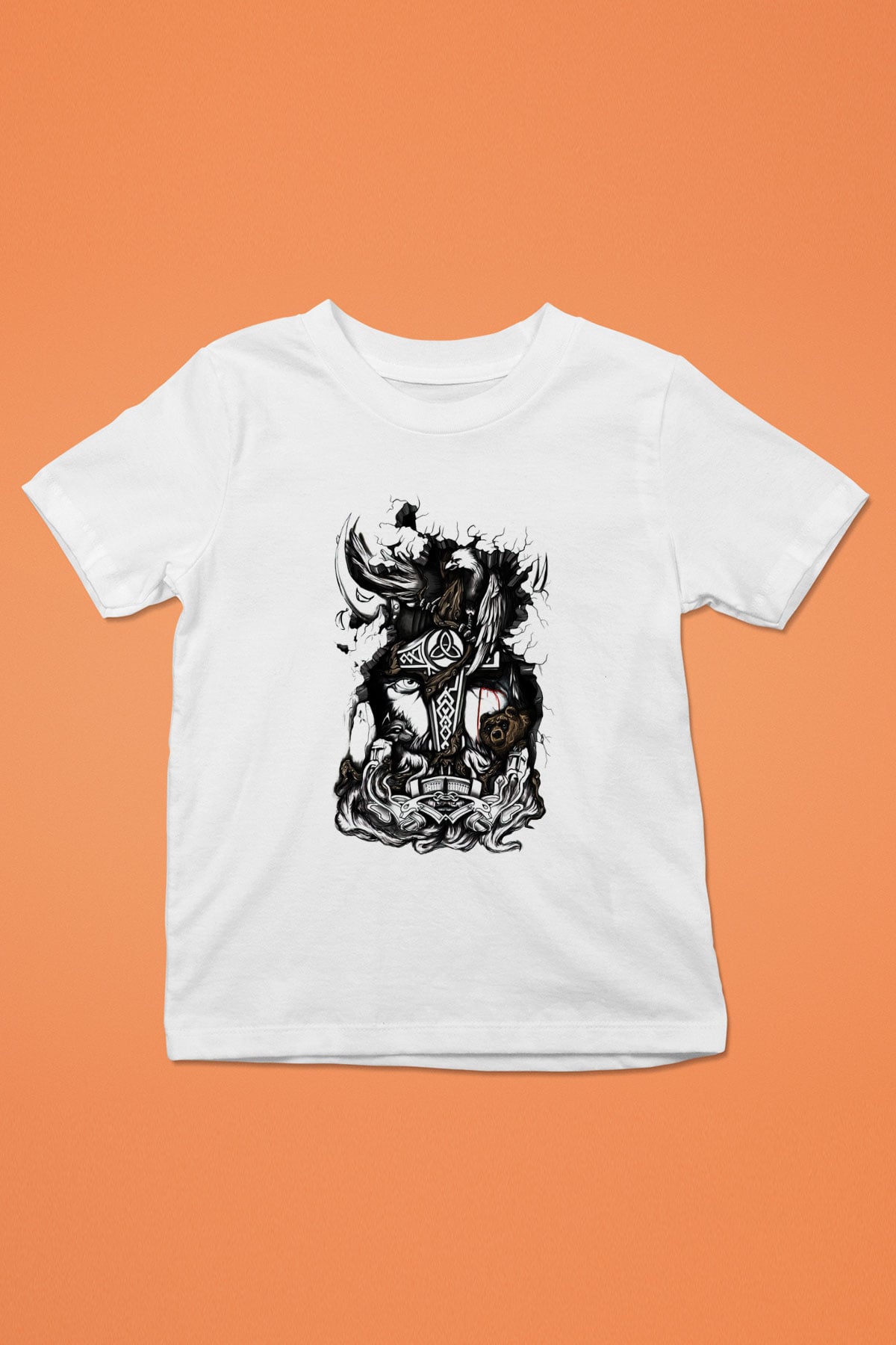 Vikings Baskılı Beyaz Unisex Çocuk Tişört