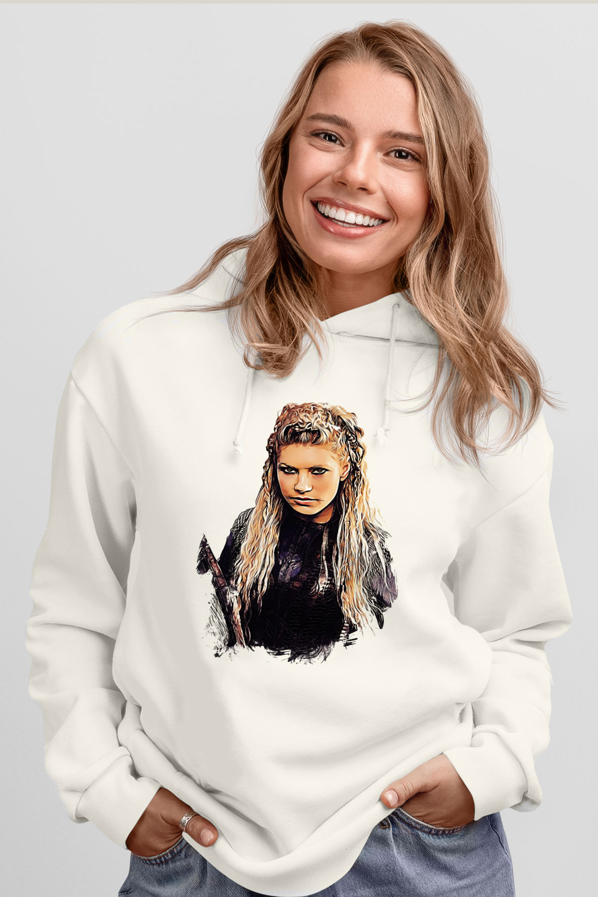 Vikings Beyaz Unisex Kapşonlu Sweatshirt