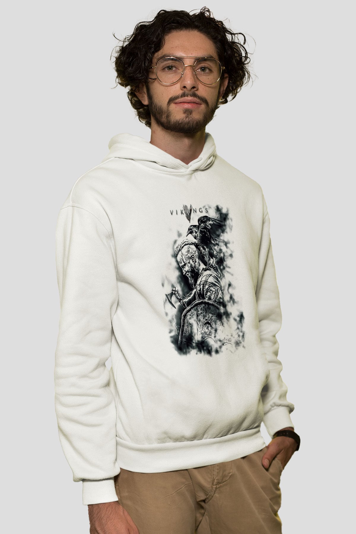 Vikings Beyaz Unisex Kapşonlu Sweatshirt