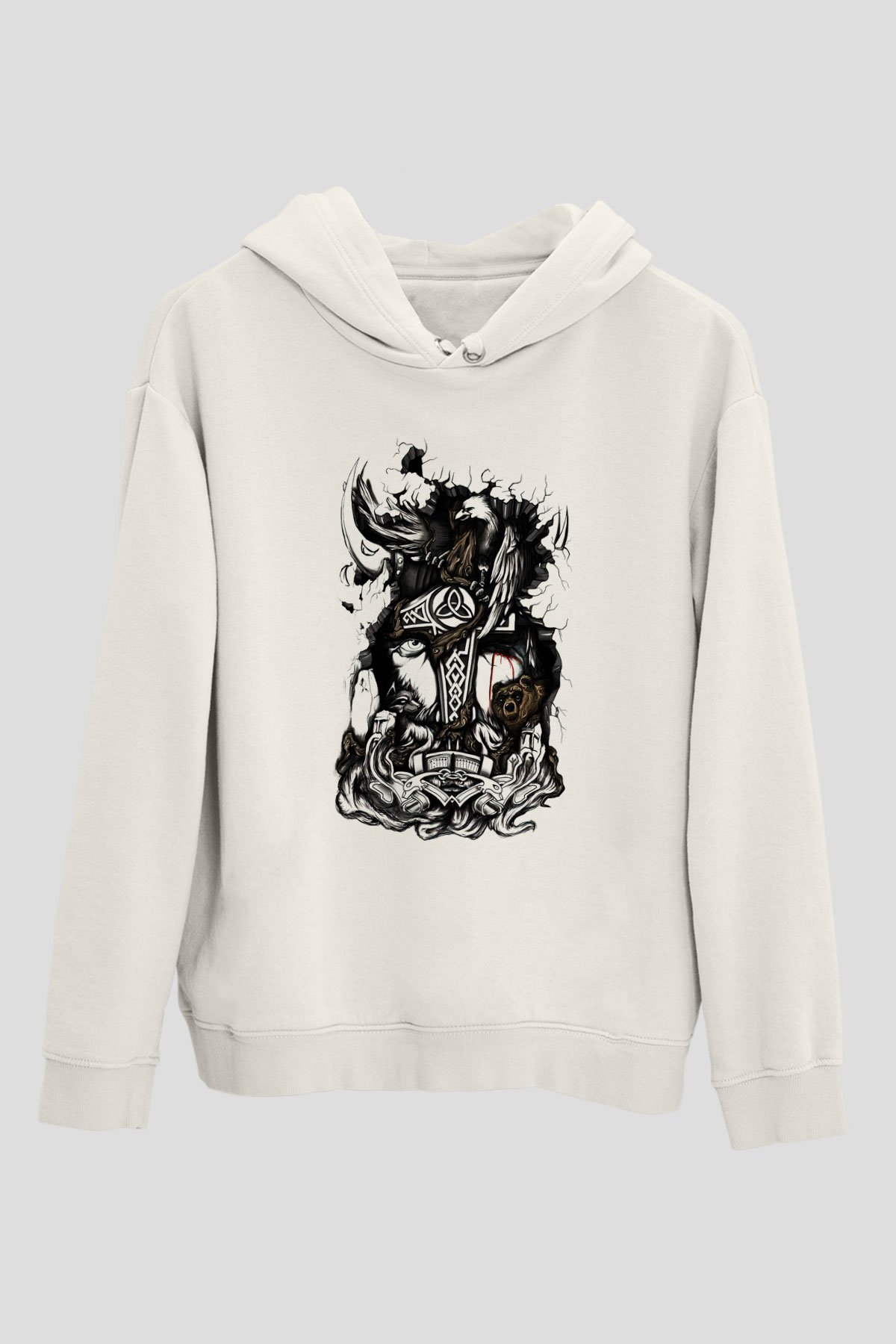 Vikings Beyaz Unisex Kapşonlu Sweatshirt