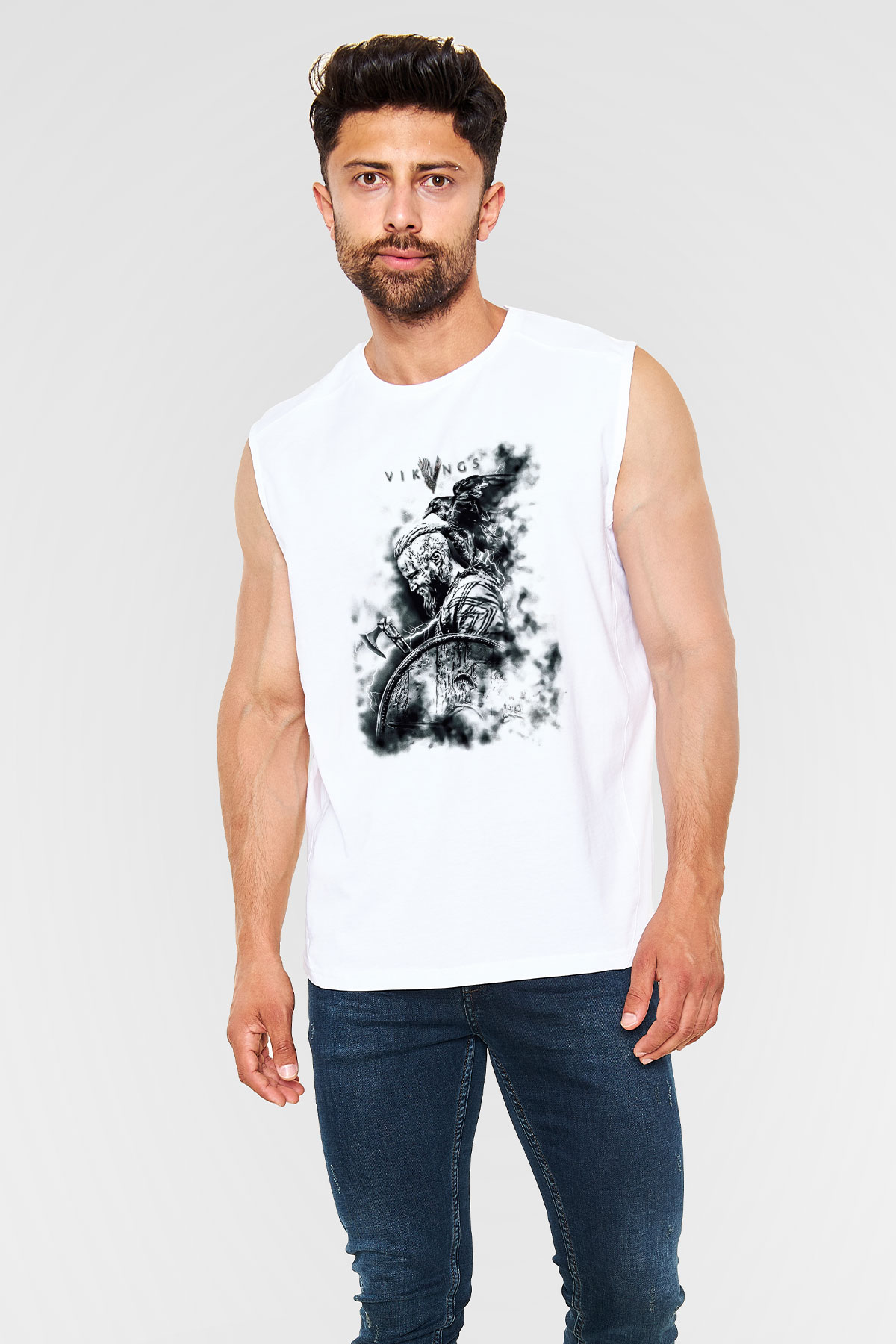 Vikings Beyaz Unisex Kolsuz Tişört