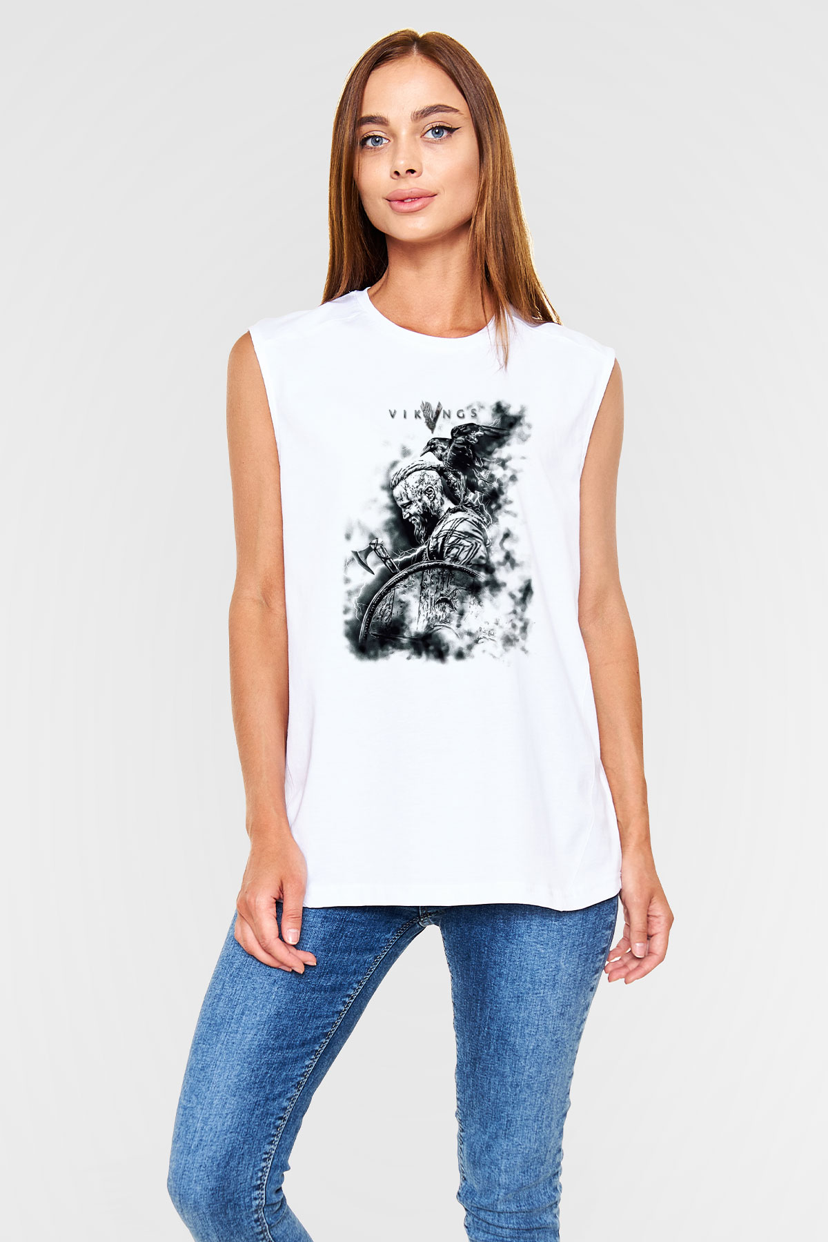 Vikings Beyaz Unisex Kolsuz Tişört