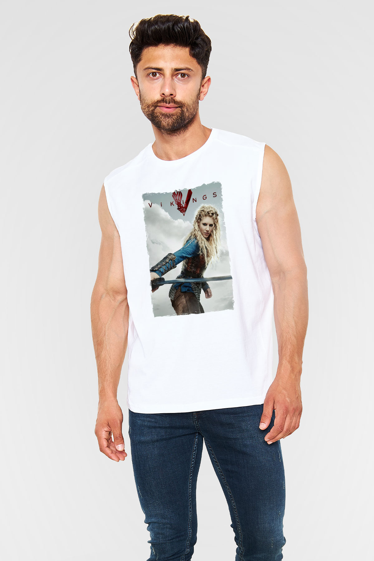 Vikings Beyaz Unisex Kolsuz Tişört