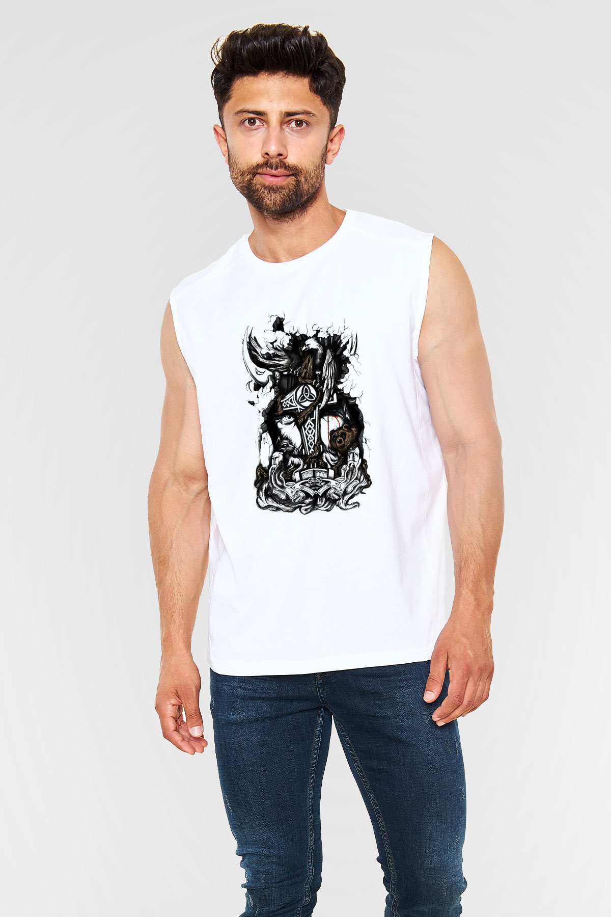Vikings Beyaz Unisex Kolsuz Tişört