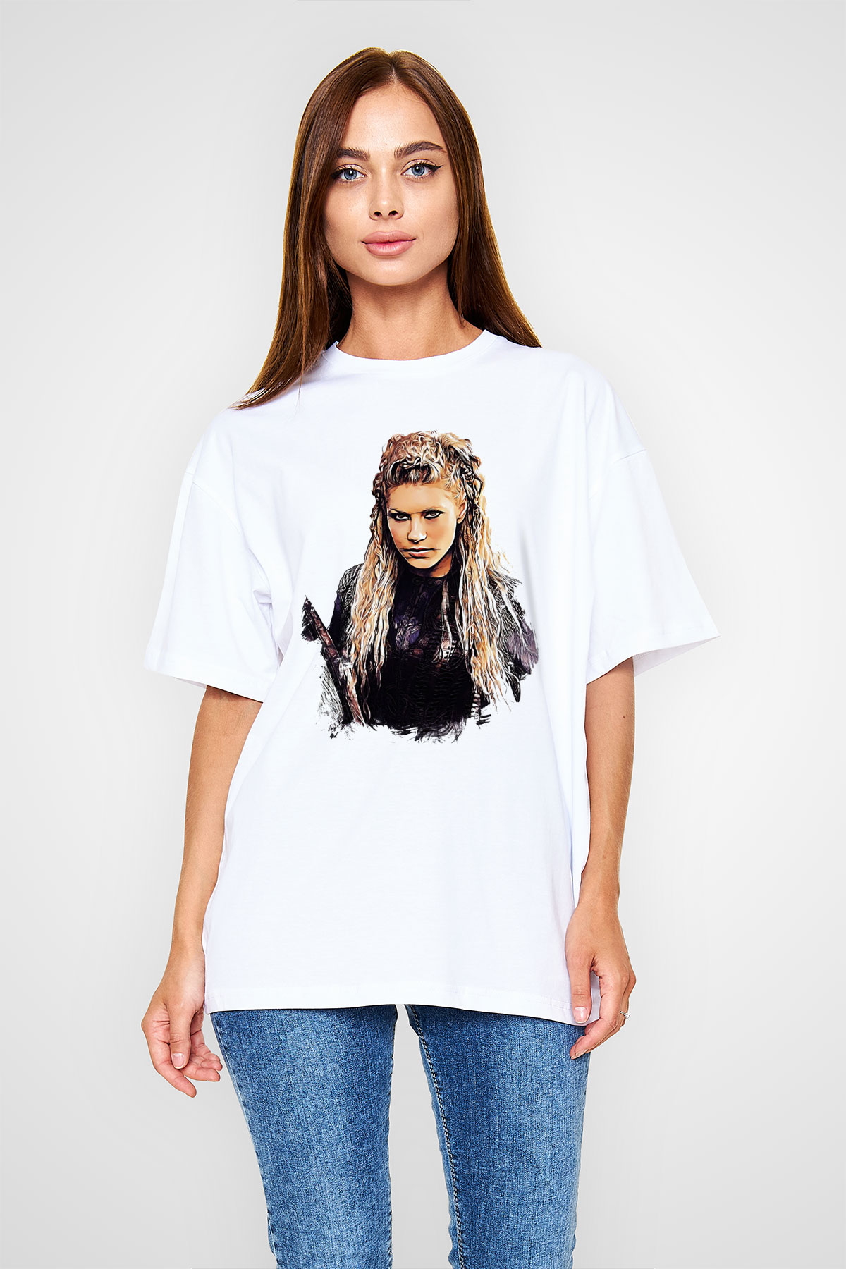 Vikings Beyaz Unisex Oversize Tişört T-Shirt