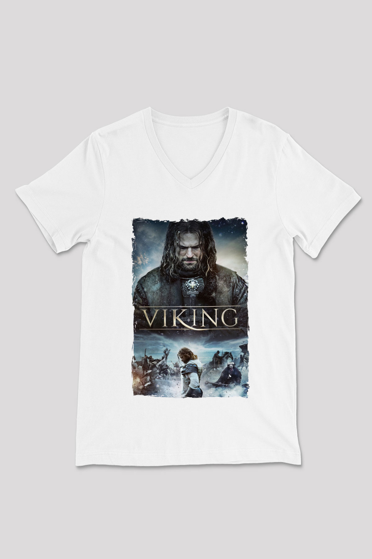 Vikings Beyaz Unisex V Yaka Tişört
