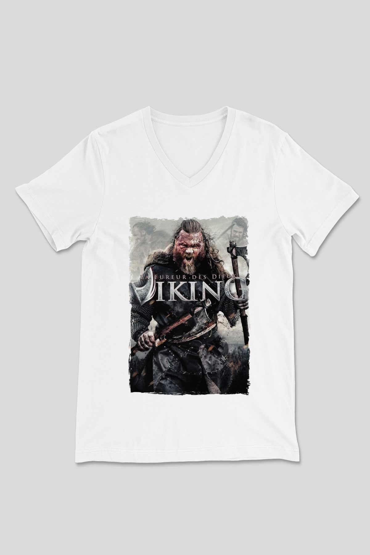 Vikings Beyaz Unisex V Yaka Tişört