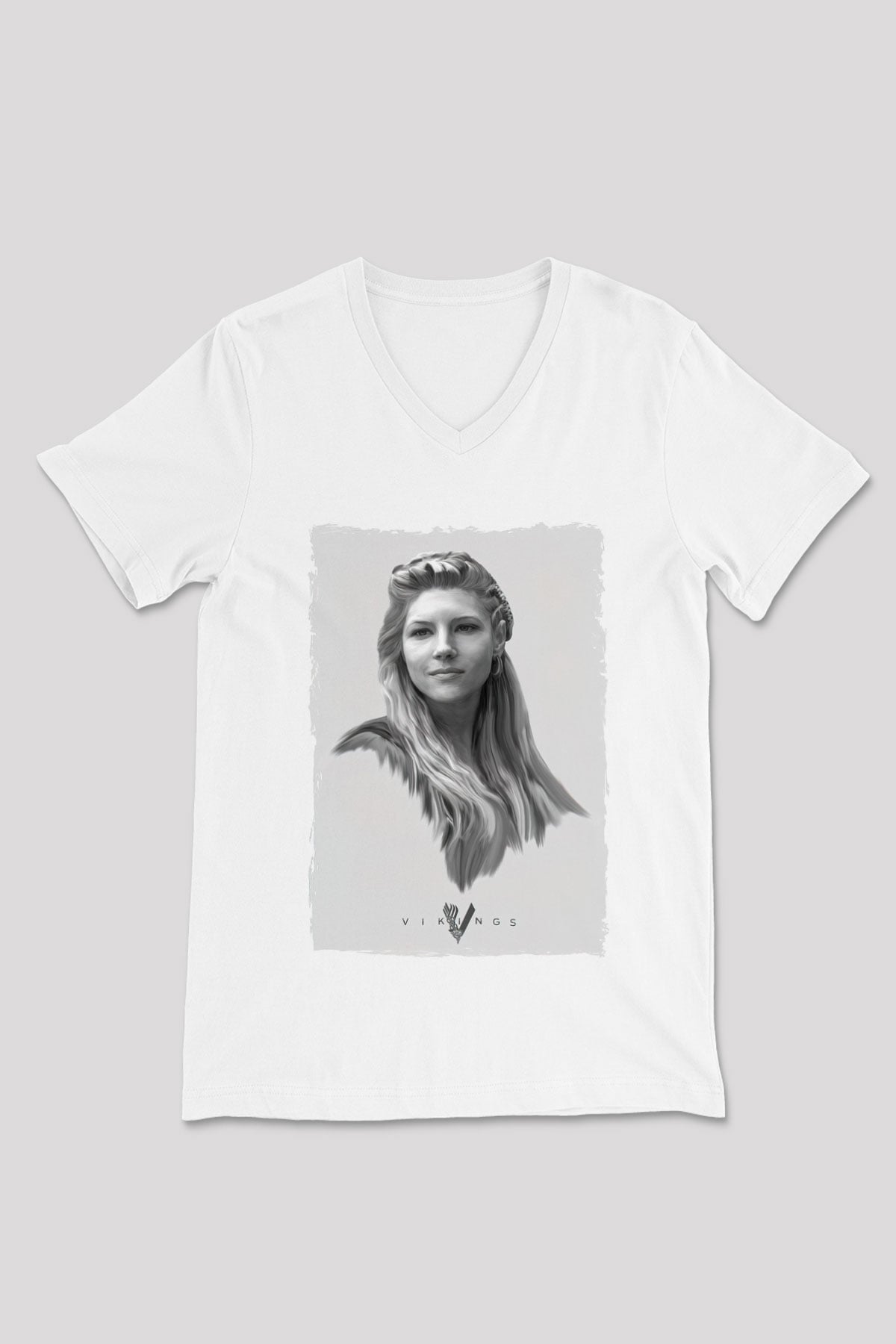 Vikings Beyaz Unisex V Yaka Tişört
