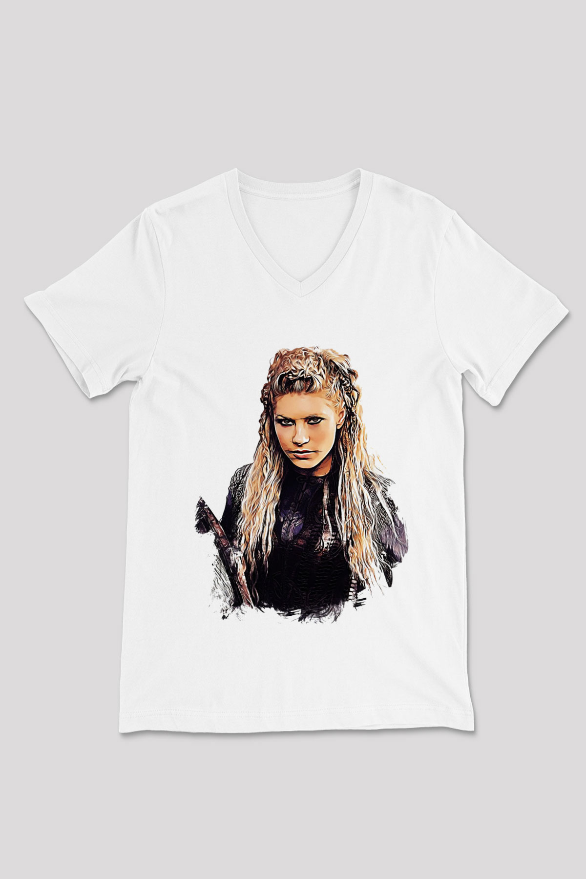 Vikings Beyaz Unisex V Yaka Tişört T-Shirt