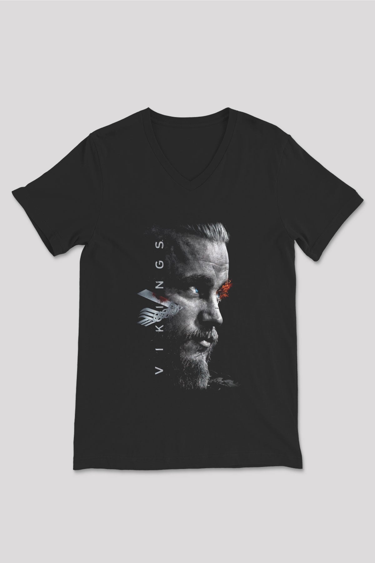 Vikings Siyah Unisex V Yaka Tişört T-Shirt