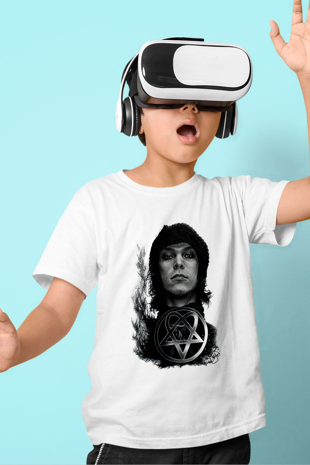 Ville Valo Baskılı Beyaz Unisex Beyaz Çocuk Tişört - Tshirt