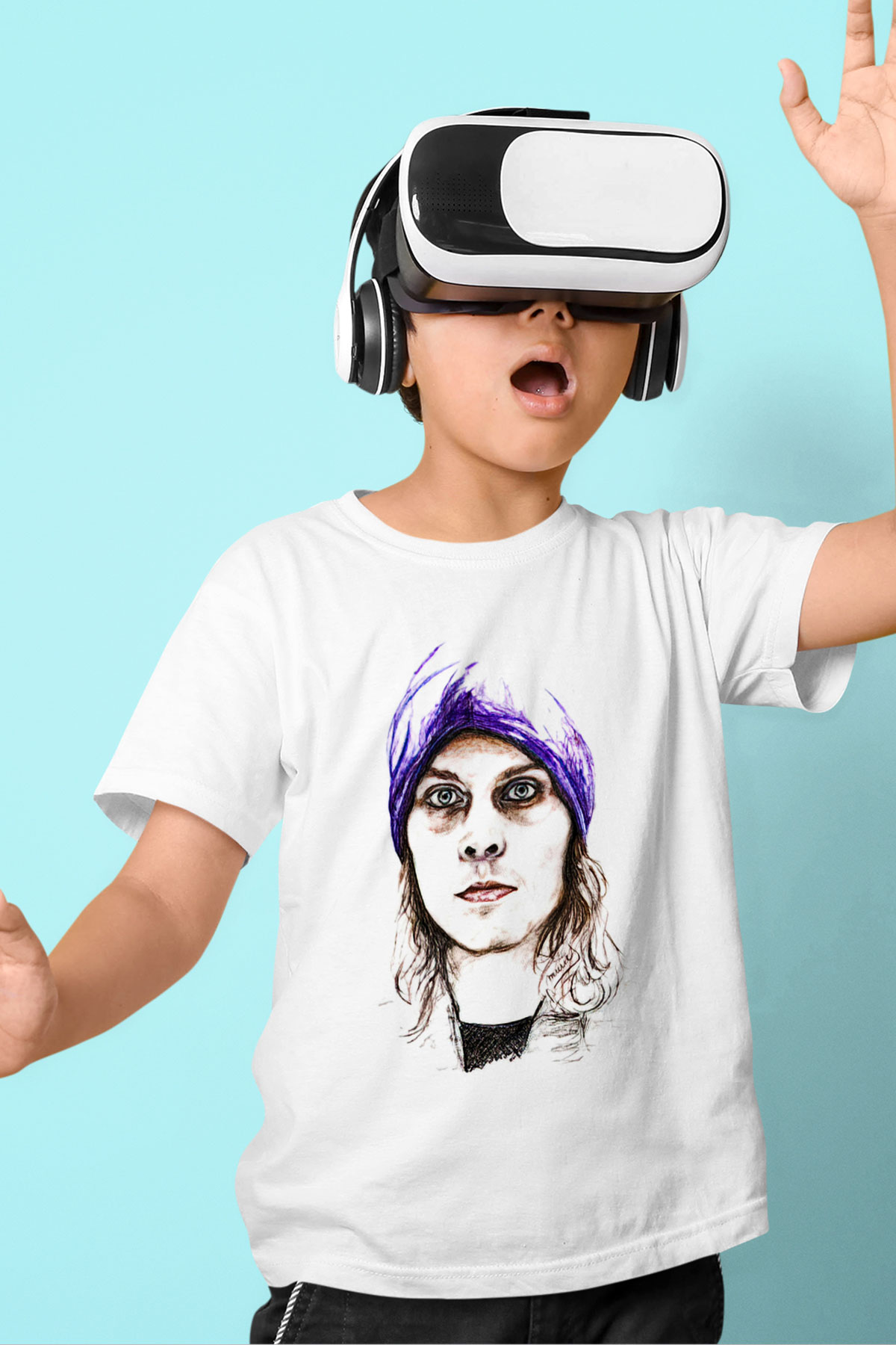 Ville Valo Baskılı Beyaz Unisex Beyaz Çocuk Tişört - Tshirt